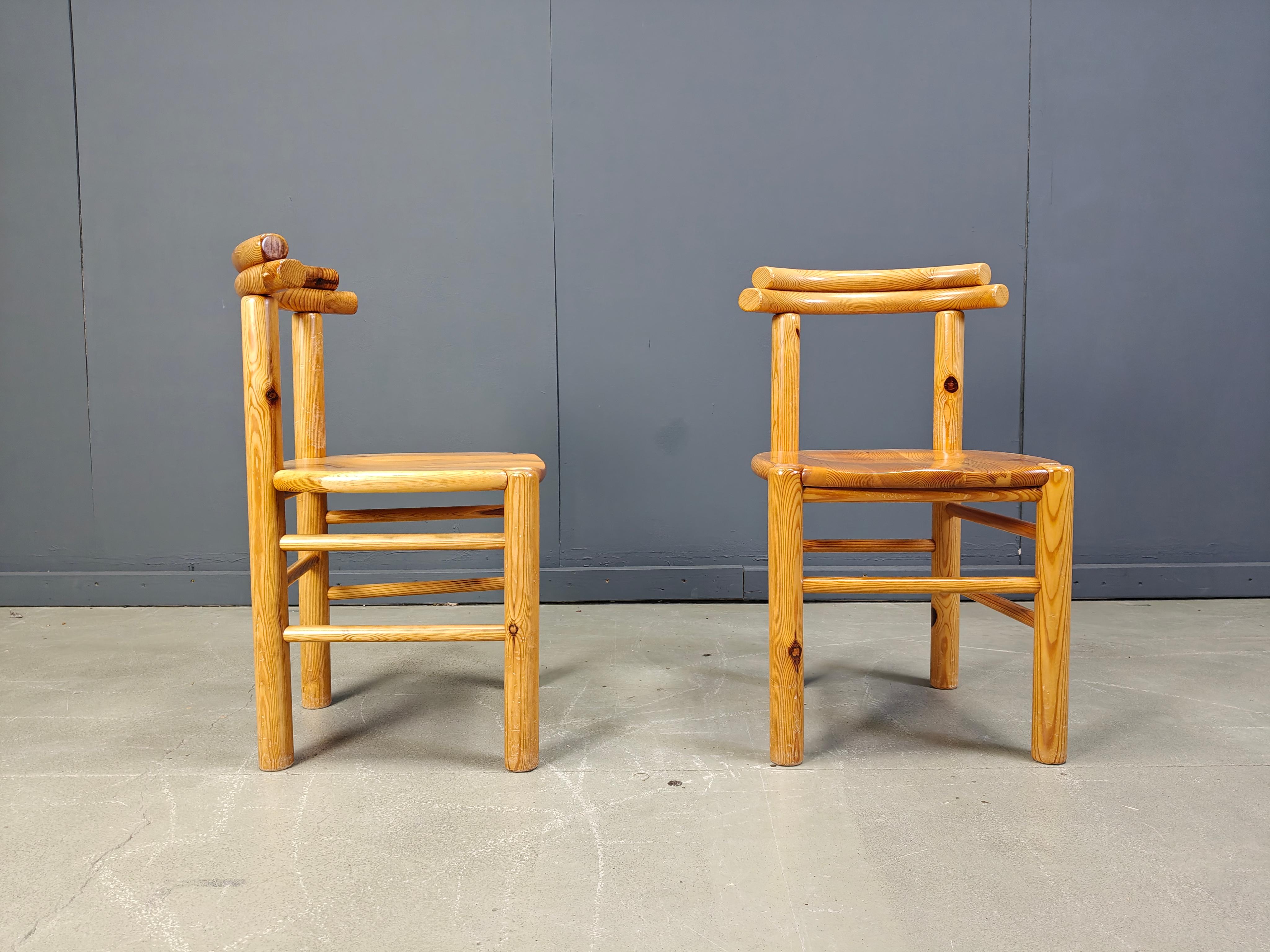 Fin du 20e siècle Chaises de salle à manger vintage en bois de pin - années 1980 - lot de 6 en vente
