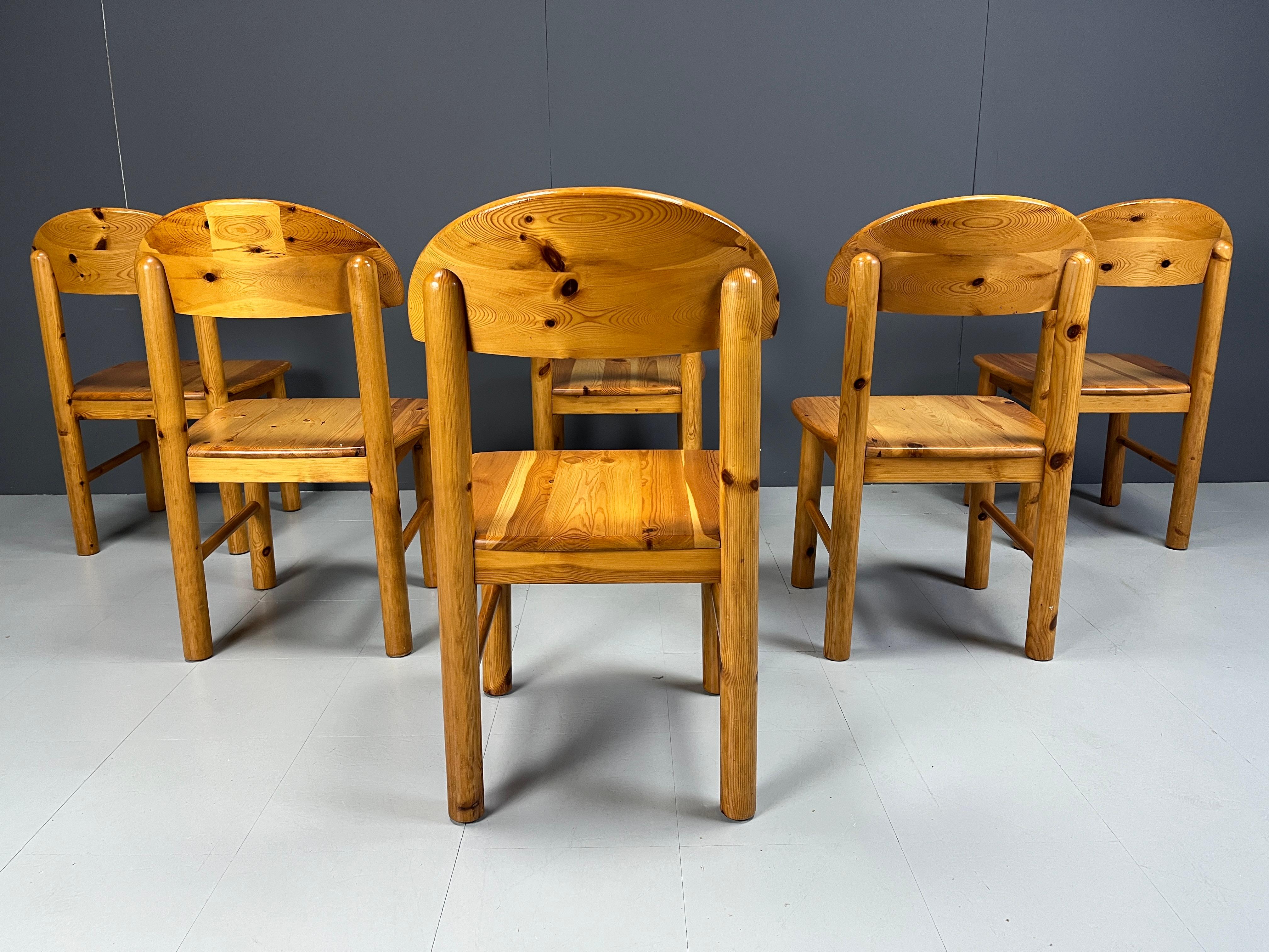 Pine Vintage pine wood dining chairs - 1980s - set of 6