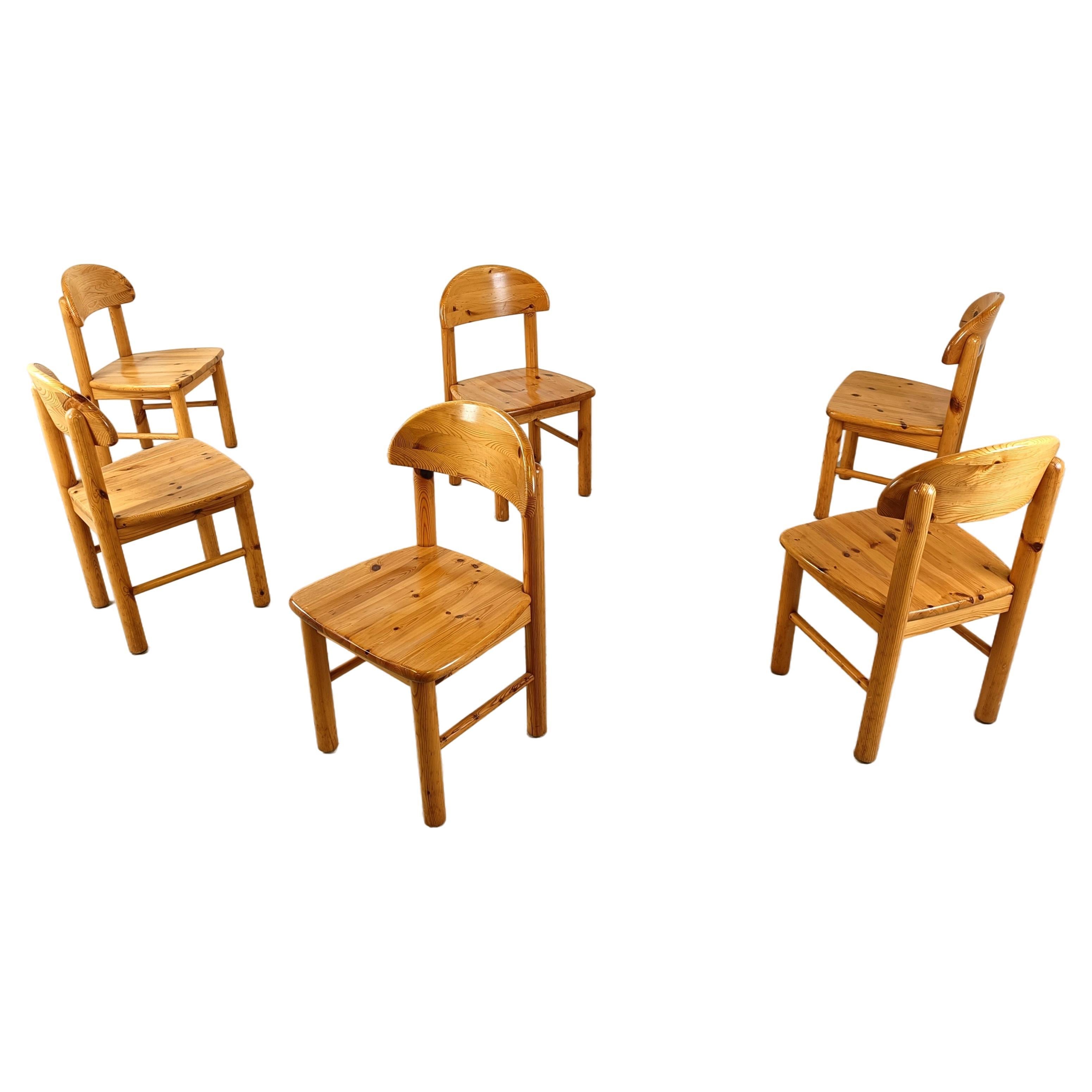 Vintage pine wood dining chairs, 1980s - set of 6 