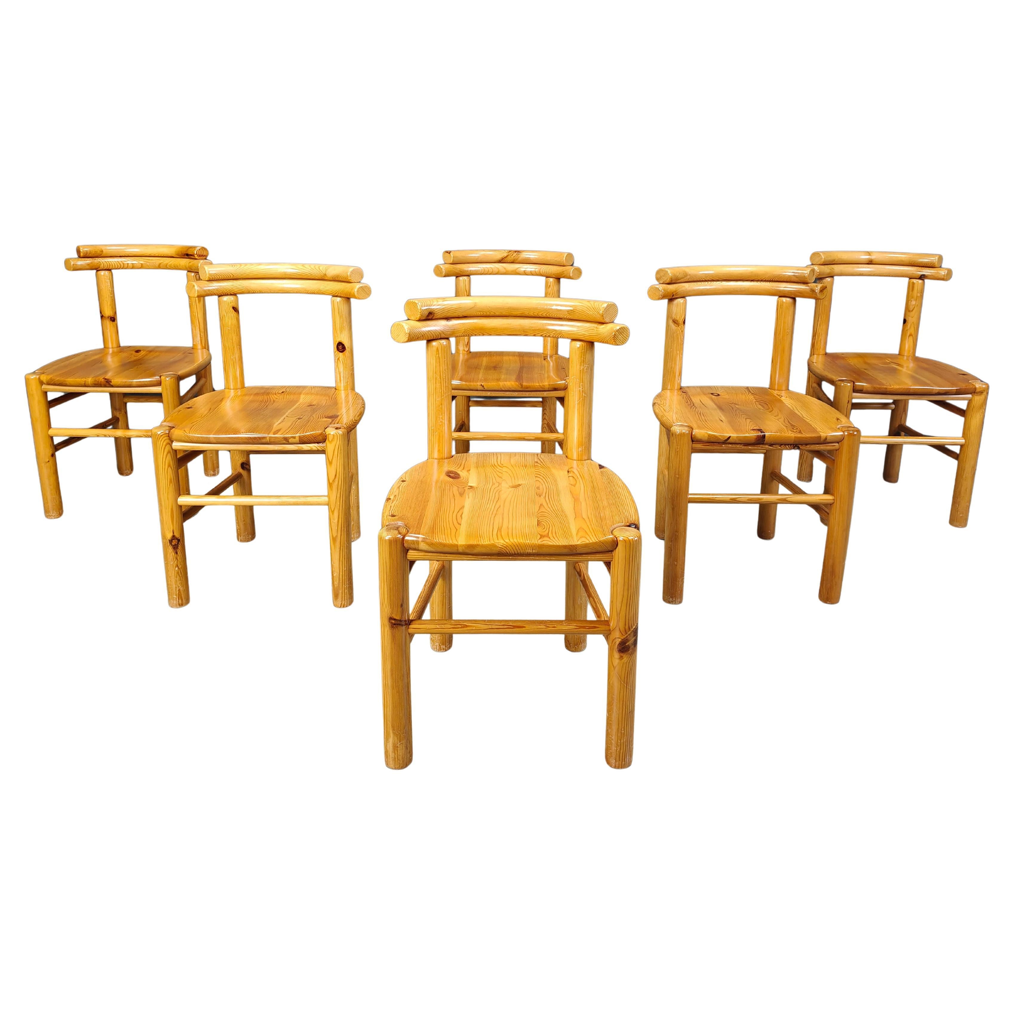 Chaises de salle à manger vintage en bois de pin - années 1980 - lot de 6 en vente