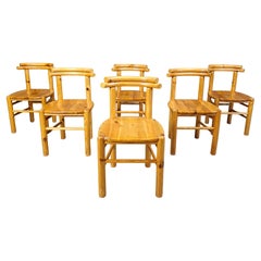 Chaises de salle à manger vintage en bois de pin - années 1980 - lot de 6