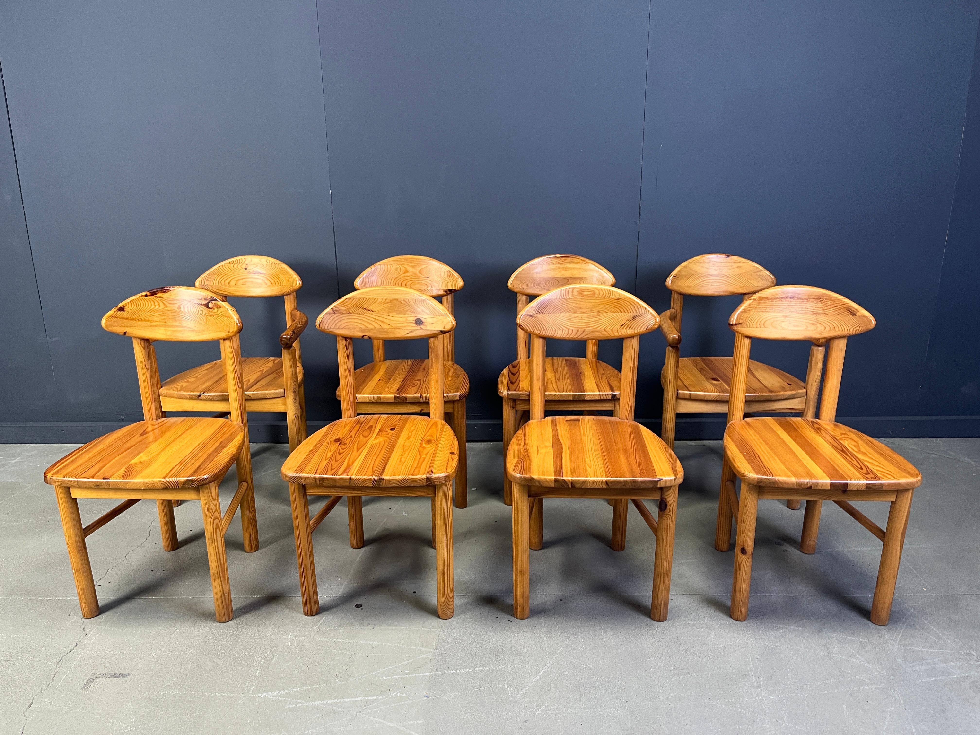 Vintage pine wood dining chairs - 1980s - set of 8 For Sale 3