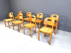 Chaises de salle à manger vintage en bois de pin - années 1980 - lot de 8
