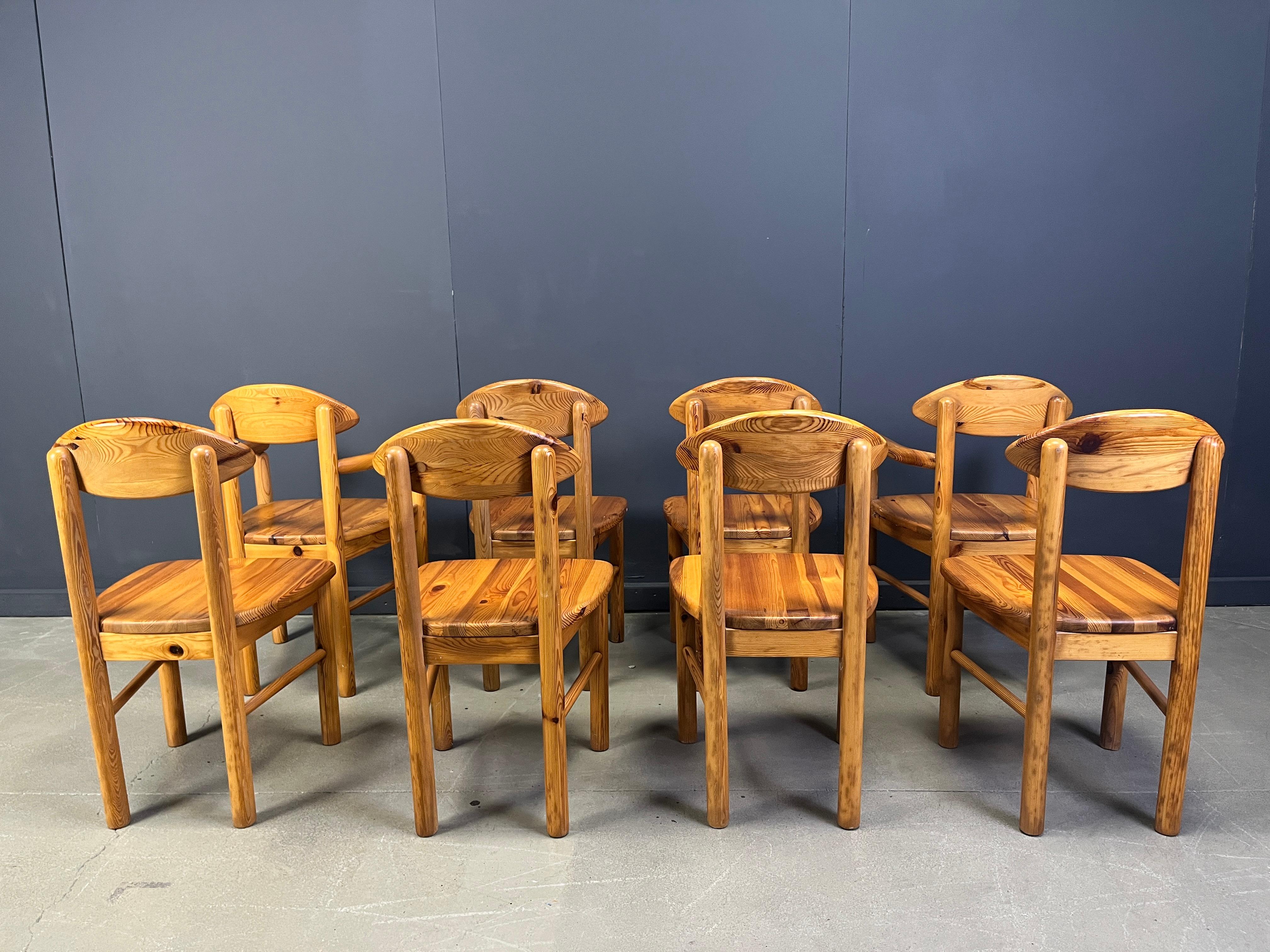 Scandinavian Modern Vintage pine wood dining chairs - 1980s - set of 8 For Sale