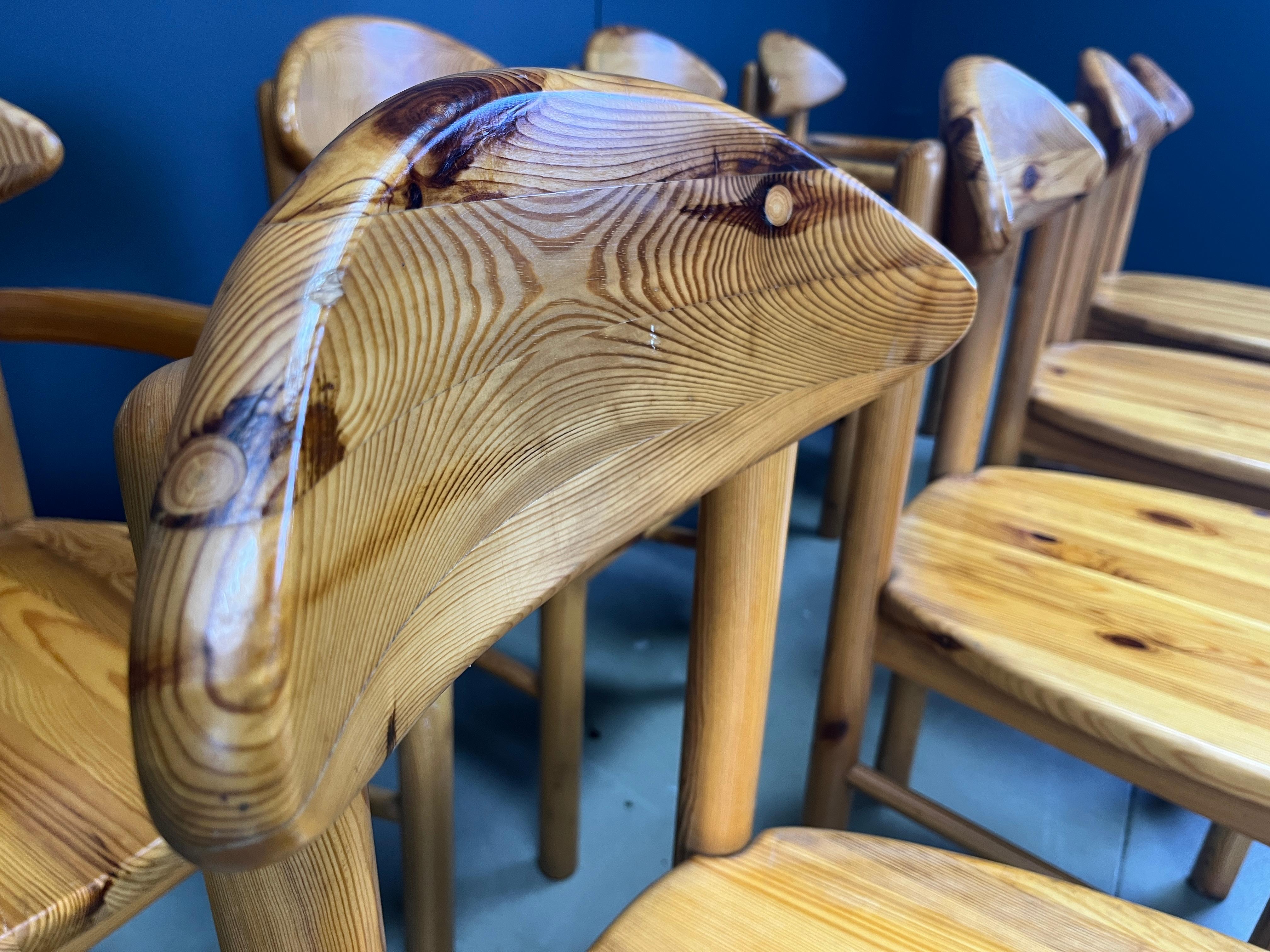 Vintage pine wood dining chairs - 1980s - set of 8 In Good Condition For Sale In Leuven, Vlaams Gewest