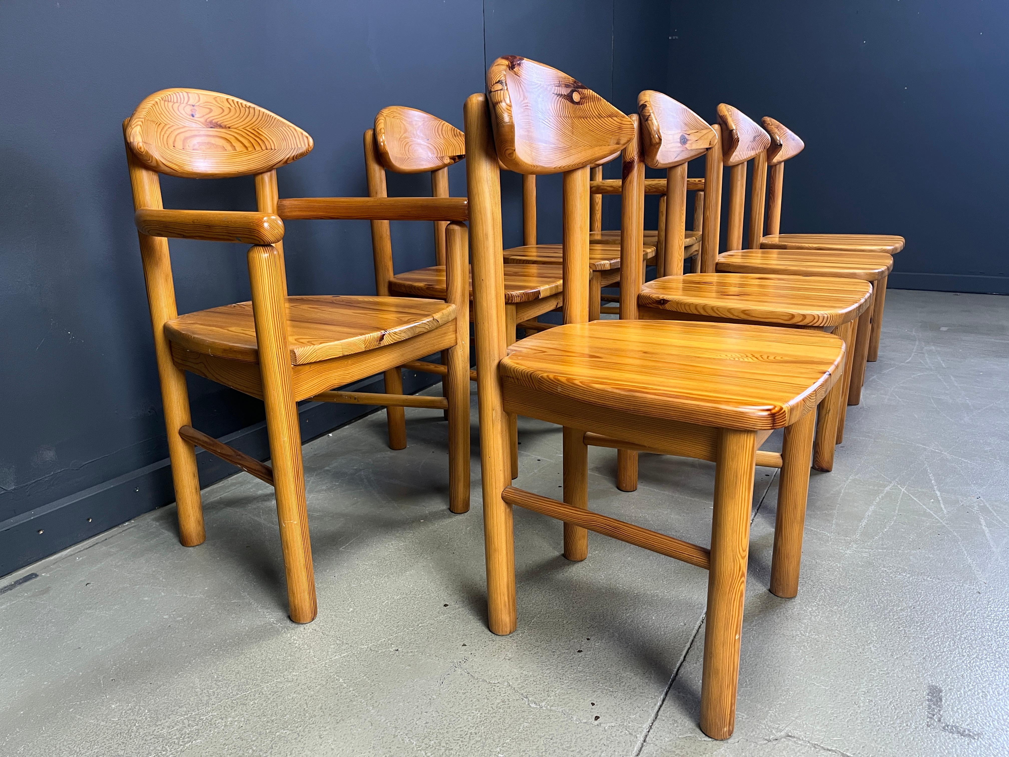 Late 20th Century Vintage pine wood dining chairs - 1980s - set of 8 For Sale