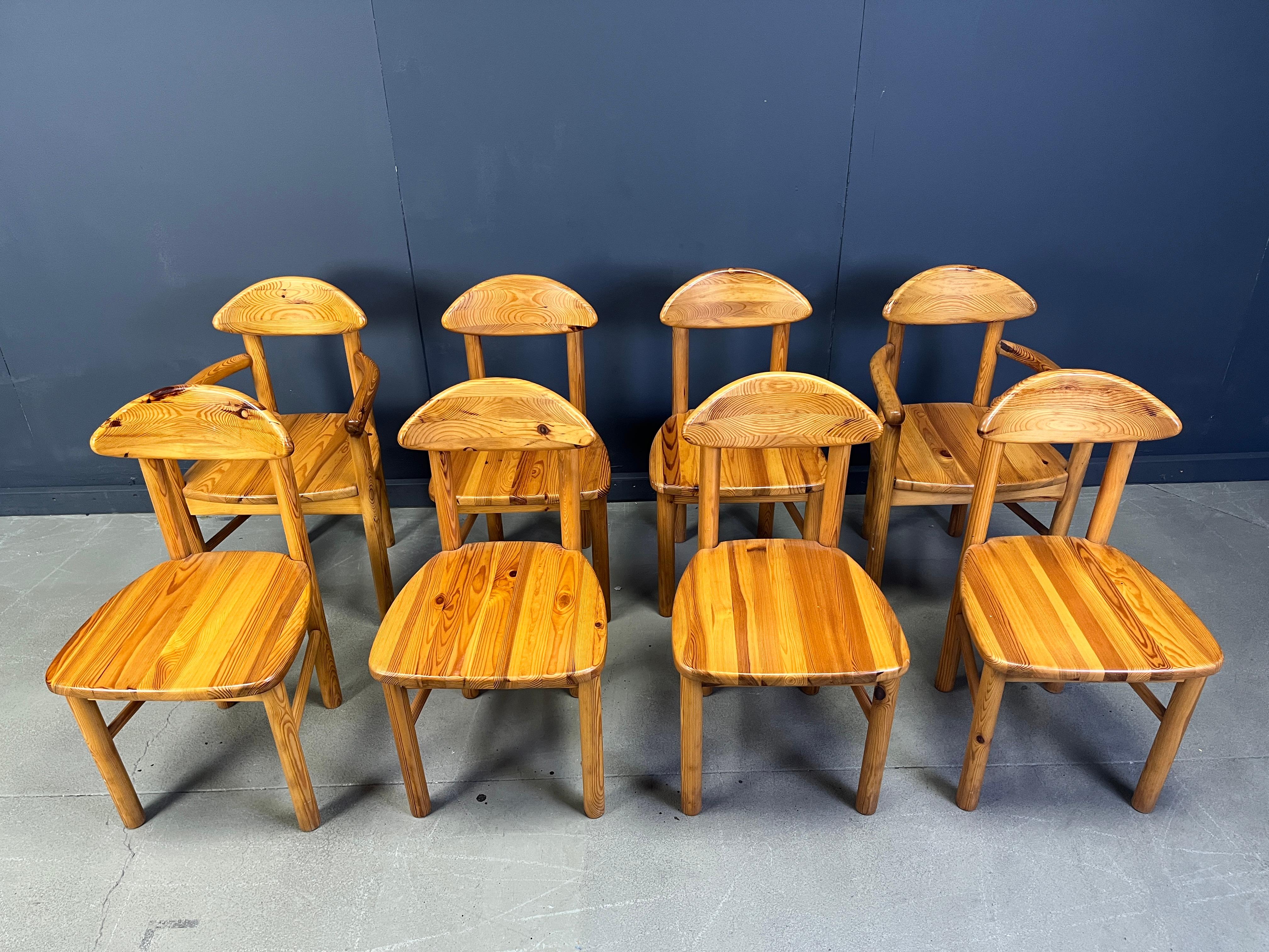 Vintage pine wood dining chairs - 1980s - set of 8 For Sale 1