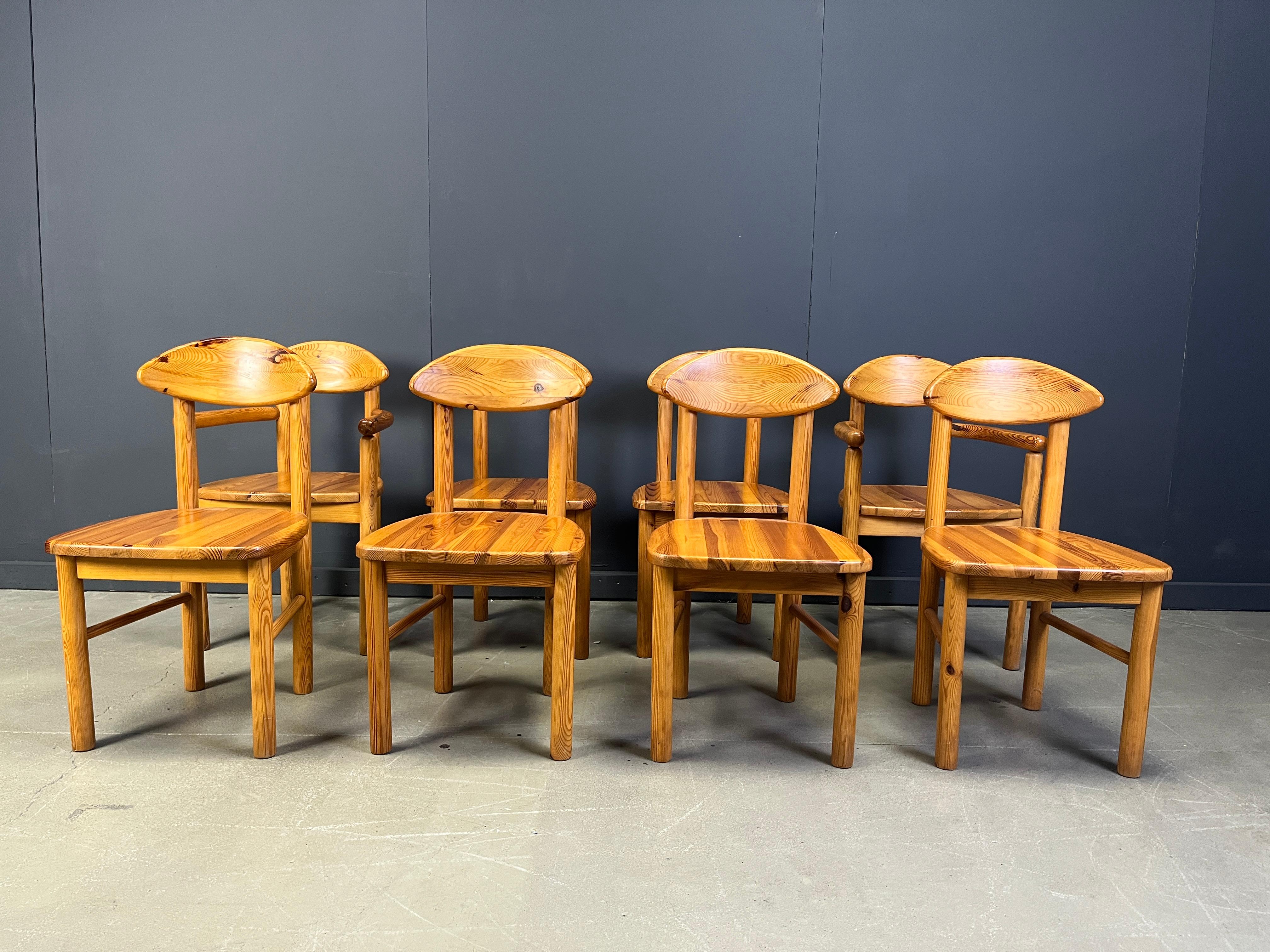 Vintage pine wood dining chairs - 1980s - set of 8 For Sale 2