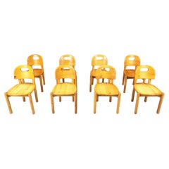 Chaises de salle à manger vintage en bois de pin - années 1980 - lot de 8