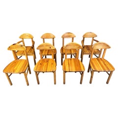 Vintage pine wood dining chairs - 1980s - set of 8