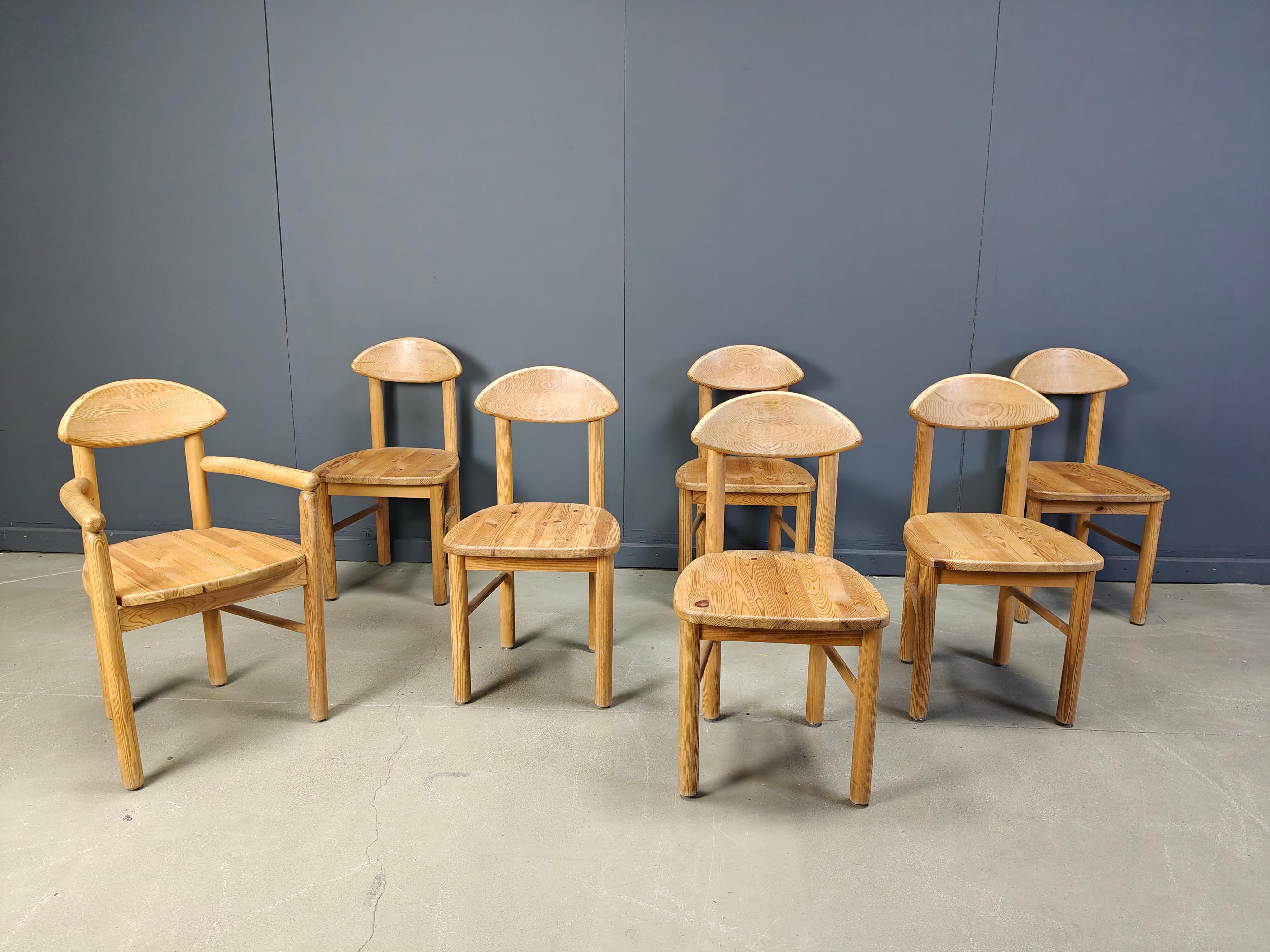 Vintage Kiefer Holz Esszimmerstühle, Satz von 7 - 1980s im Angebot 3