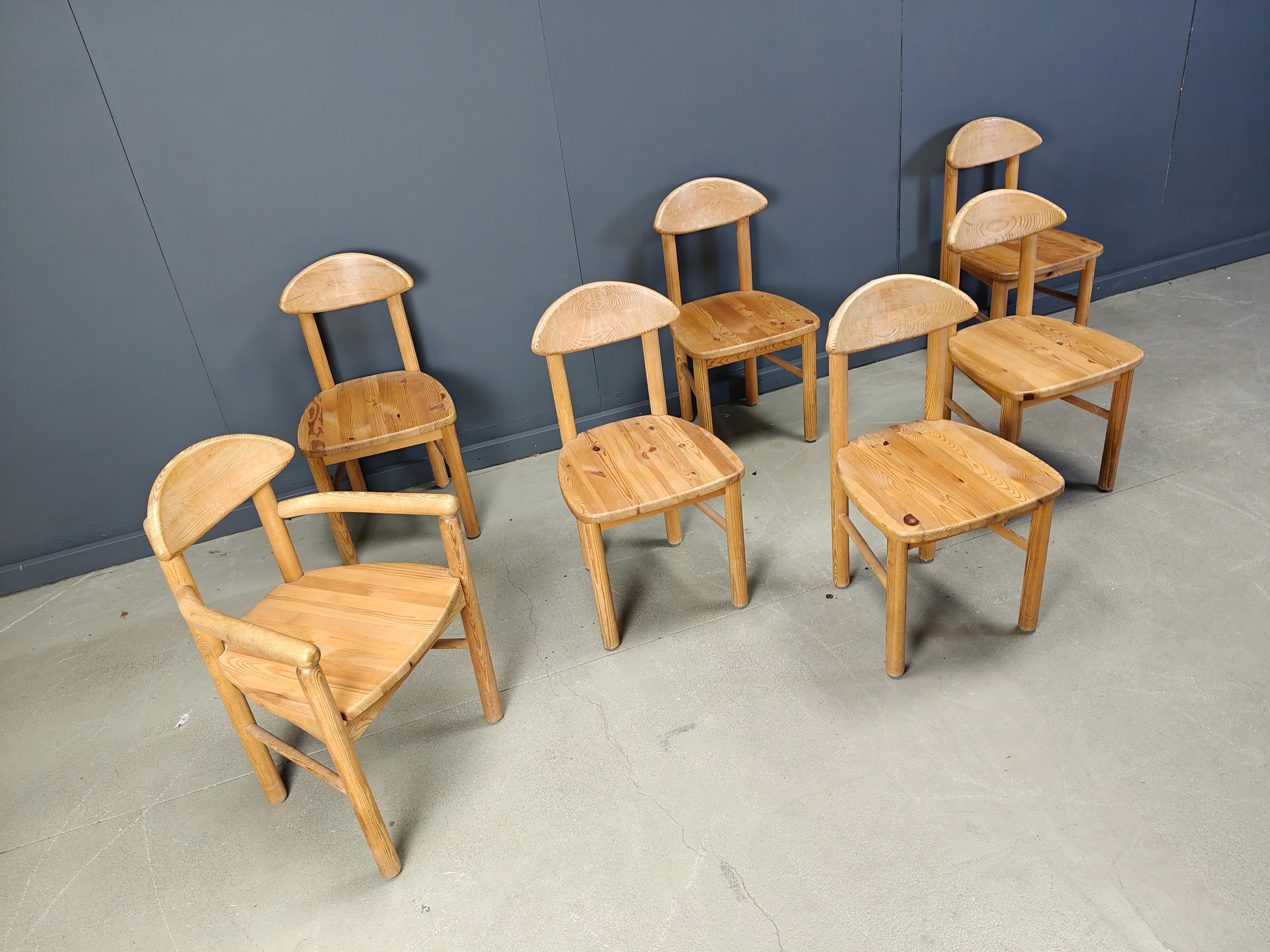Vintage Kiefer Holz Esszimmerstühle, Satz von 7 - 1980s (Kiefernholz) im Angebot