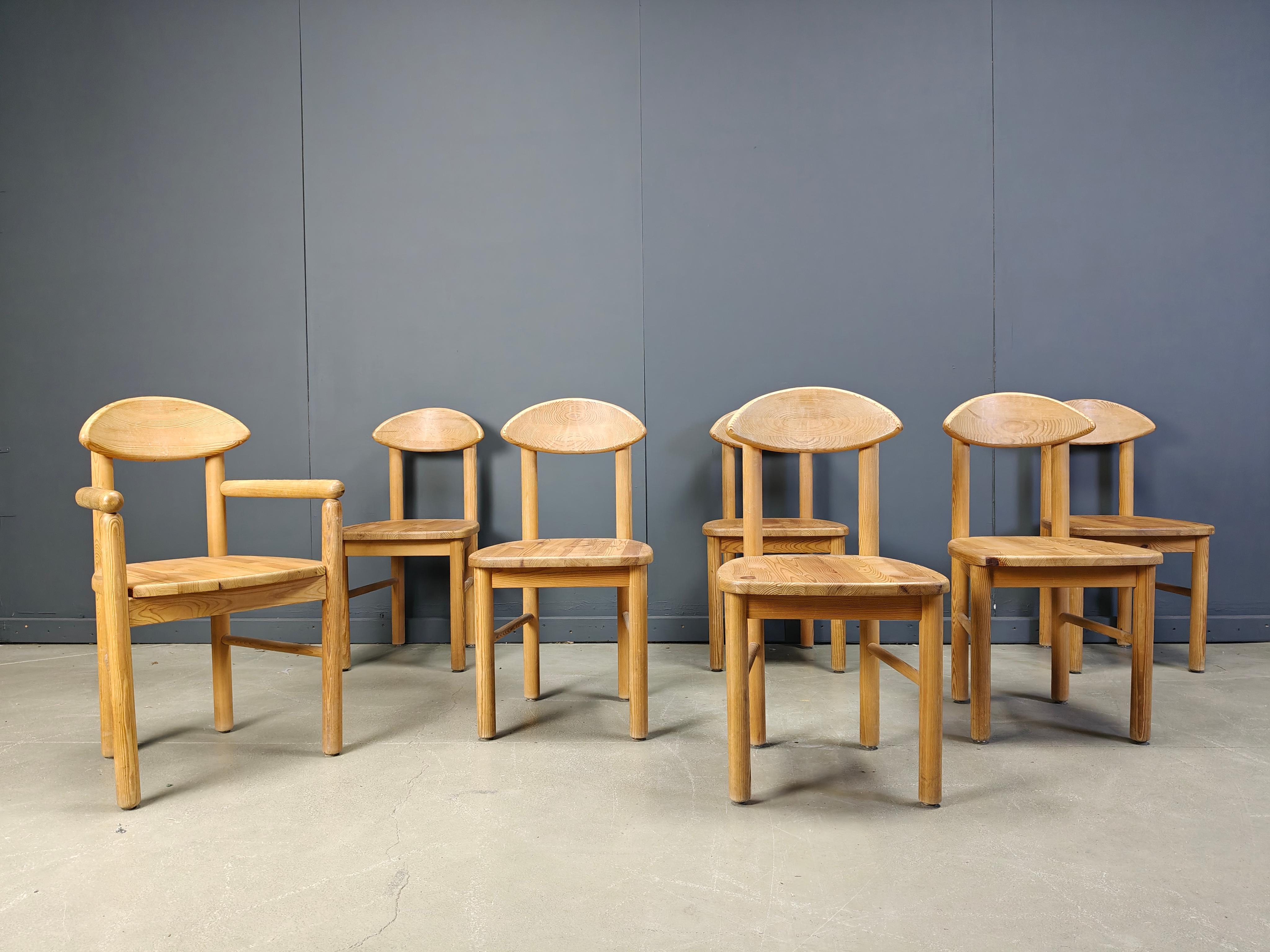 Vintage Kiefer Holz Esszimmerstühle, Satz von 7 - 1980s im Angebot 2