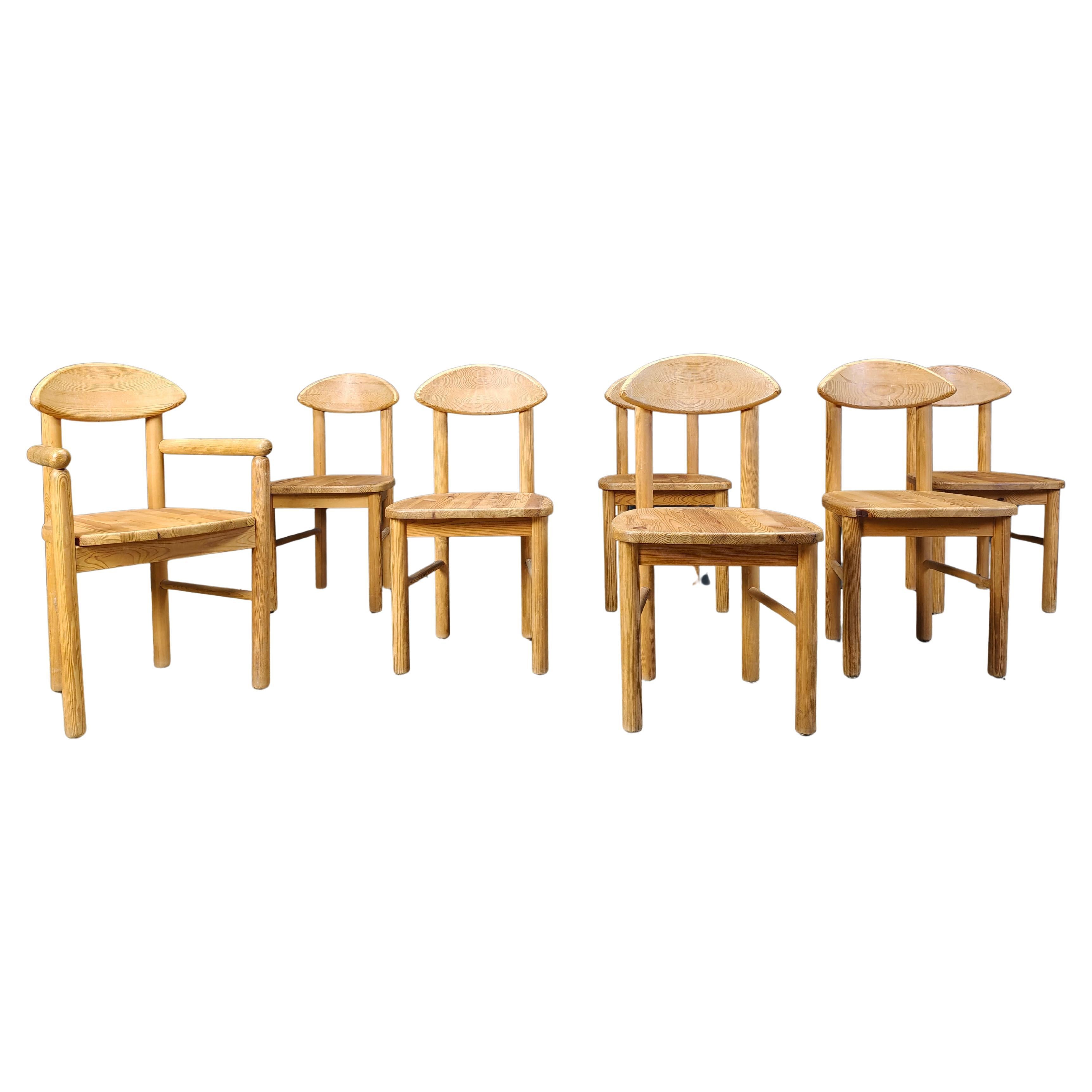 Set di 7 sedie da pranzo in legno di pino vintage - anni '80
