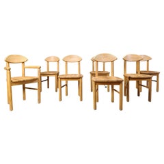 Set di 7 sedie da pranzo in legno di pino vintage - anni '80