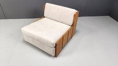 Vintage pine wood lounge chair by Maison Regain, 1960s