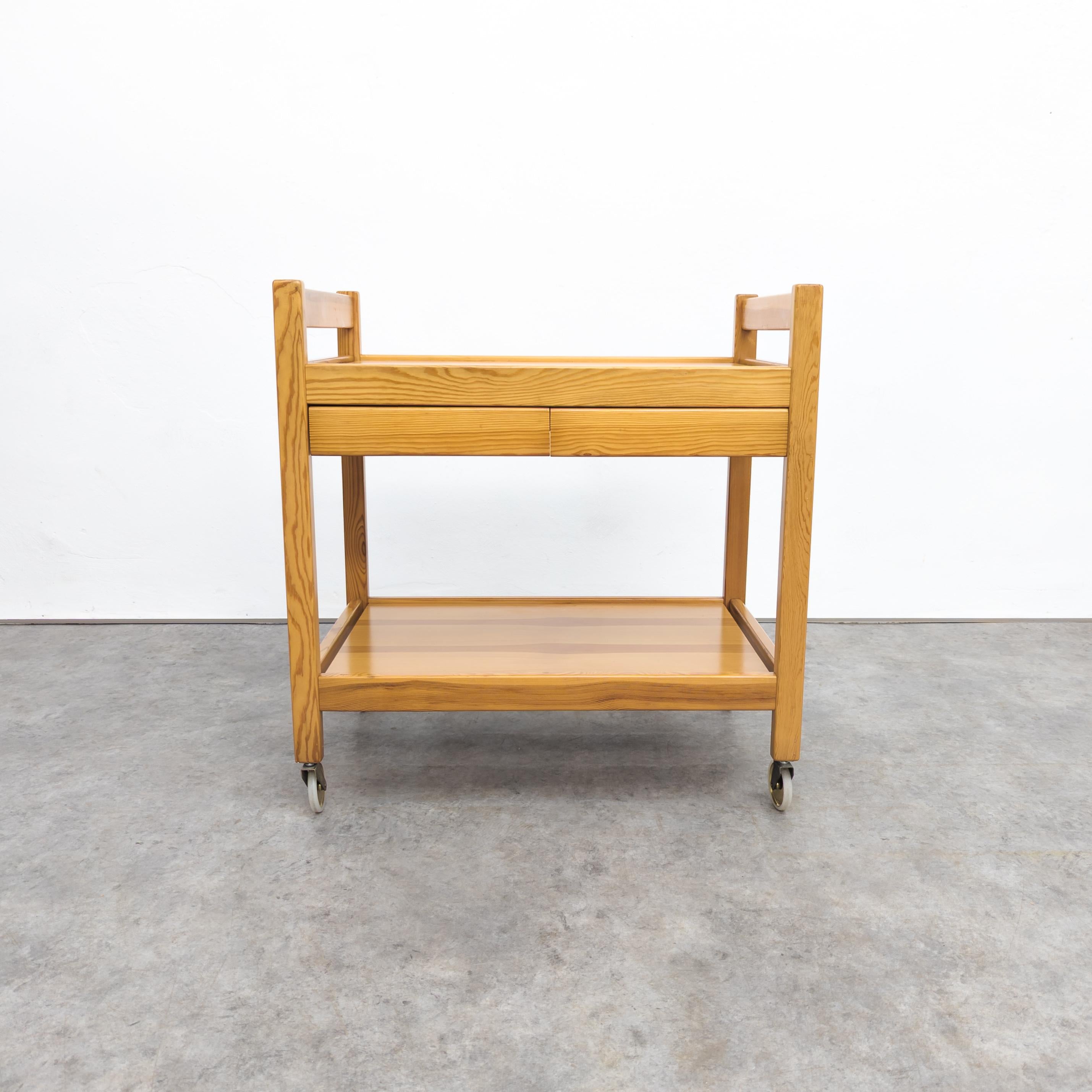 Late 20th Century Vintage pine wood serving cart by Erik Wørts, 1970s For Sale