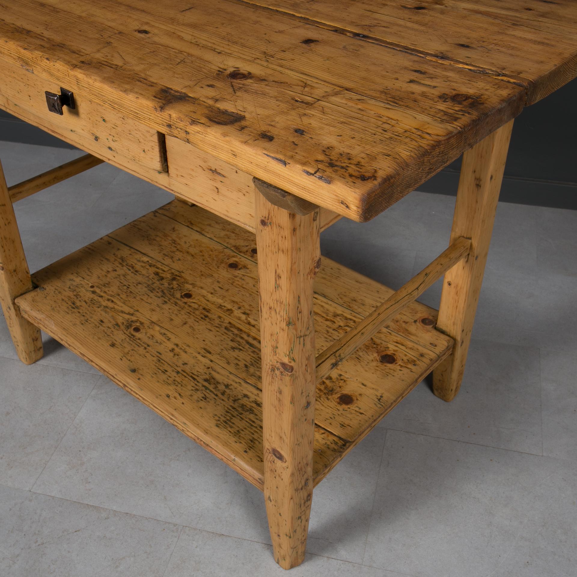 Vintage Pine Wood Table, Rustic Style, Prep or Dining Table, Kitchen Island For Sale 3