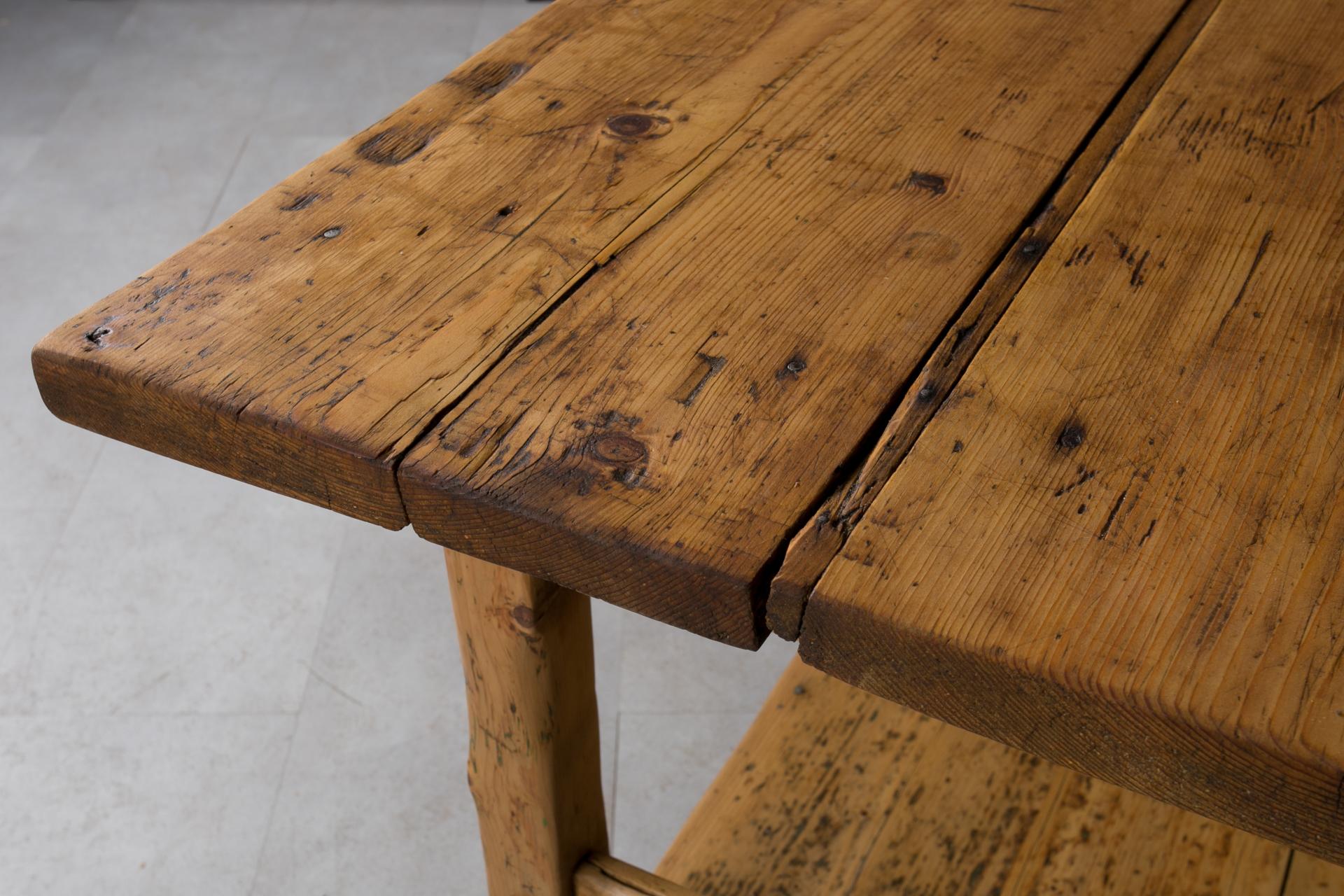 Vintage Pine Wood Table, Rustic Style, Prep or Dining Table, Kitchen Island For Sale 1