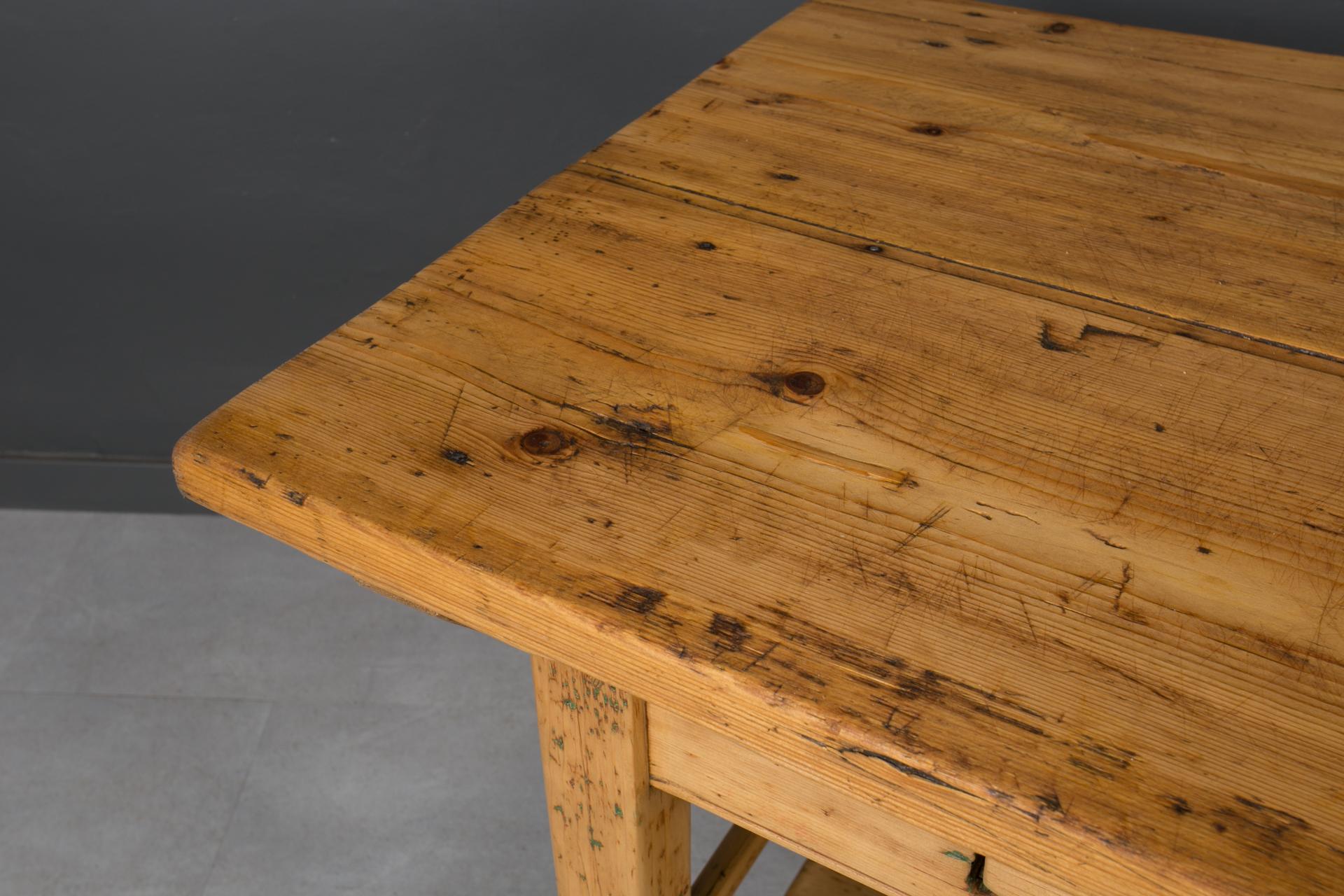 Vintage Pine Wood Table, Rustic Style, Prep or Dining Table, Kitchen Island For Sale 2
