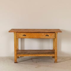 Vintage Pine Wood Work Table Small Kitchen Island with Original Painted Base