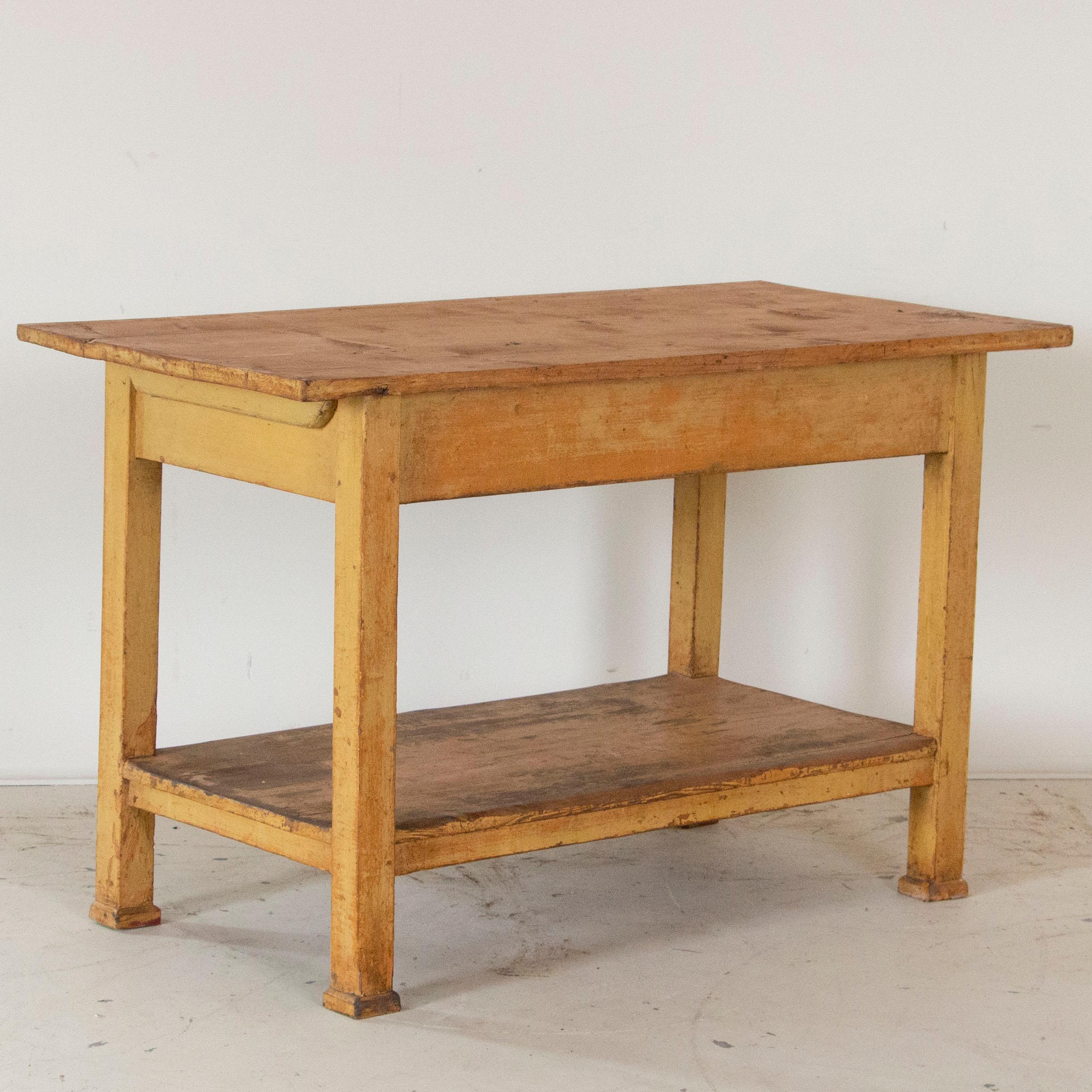 Vintage Pine Wood Work Table Small Kitchen Island with Original Painted