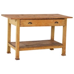 Used Pine Wood Work Table Small Kitchen Island with Original Painted Base
