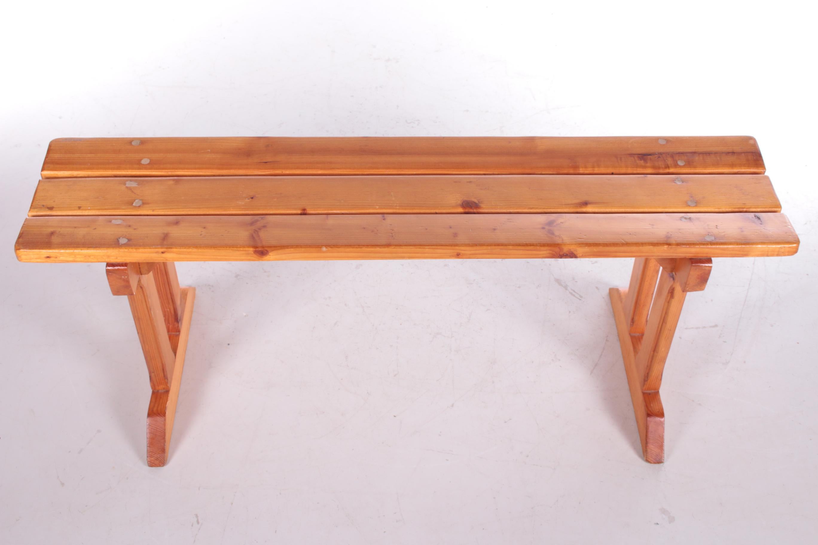 Vintage Pine Wooden Bench Tough Look from France For Sale 6