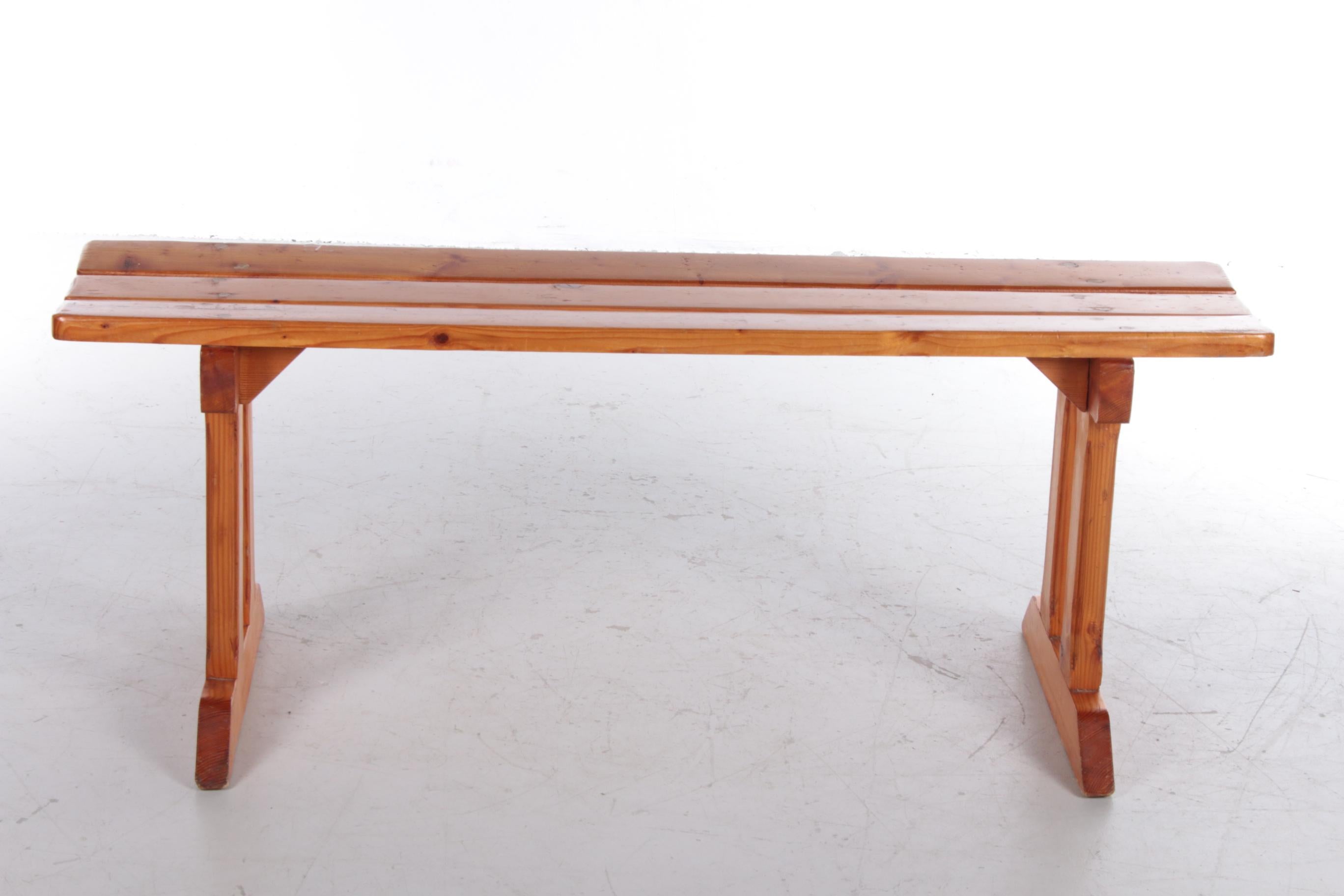 Mid-Century Modern Vintage Pine Wooden Bench Tough Look from France For Sale