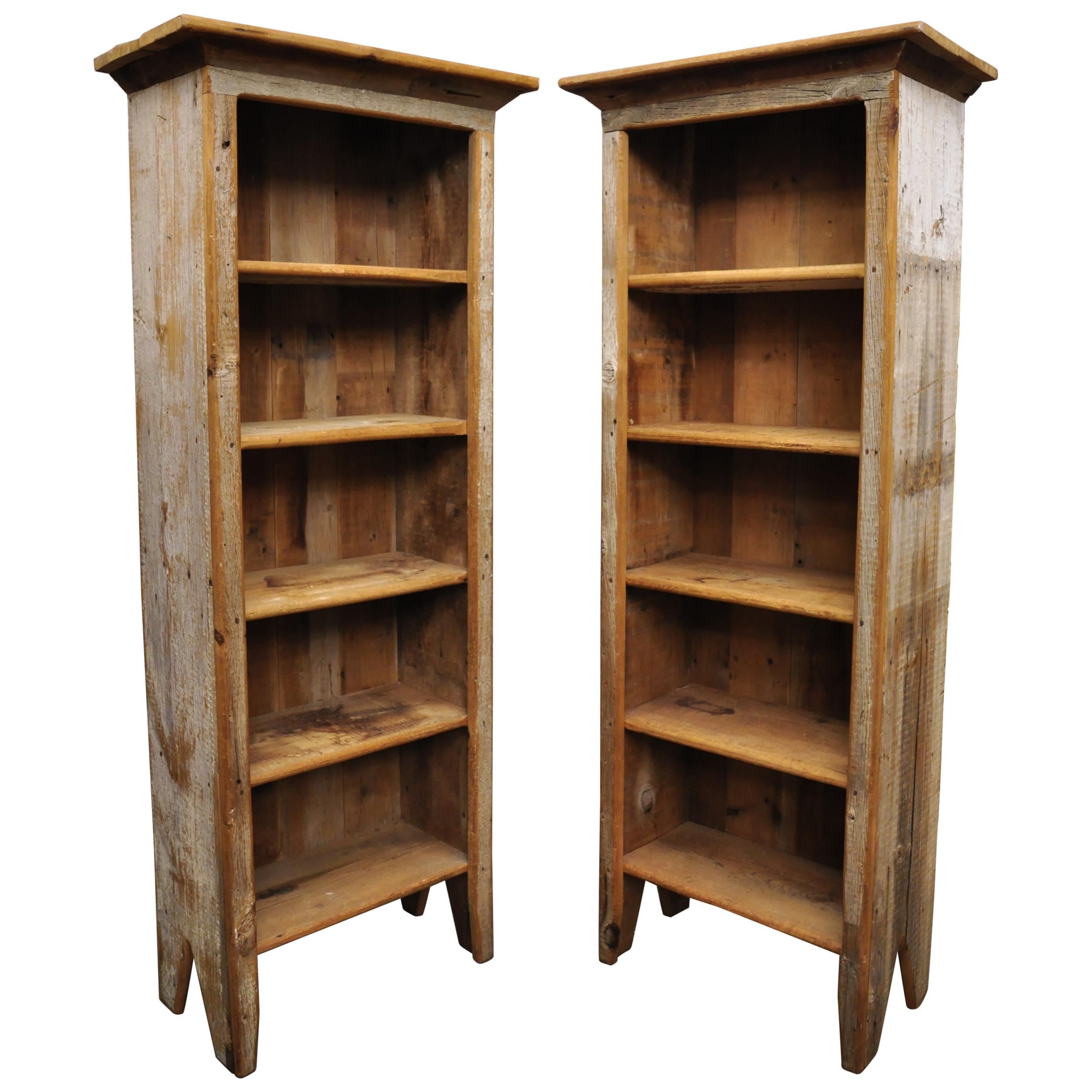 Vintage Pine Wooden Distress Painted Tall Narrow Kitchen Cupboard Bookcase