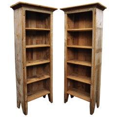 Retro Pine Wooden Distress Painted Tall Narrow Kitchen Cupboard Bookcase