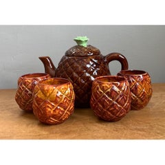 Vintage Pineapple Ceramic Teapot and Mugs Set