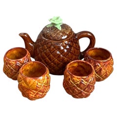 Vintage Pineapple Ceramic Teapot and Mugs Set