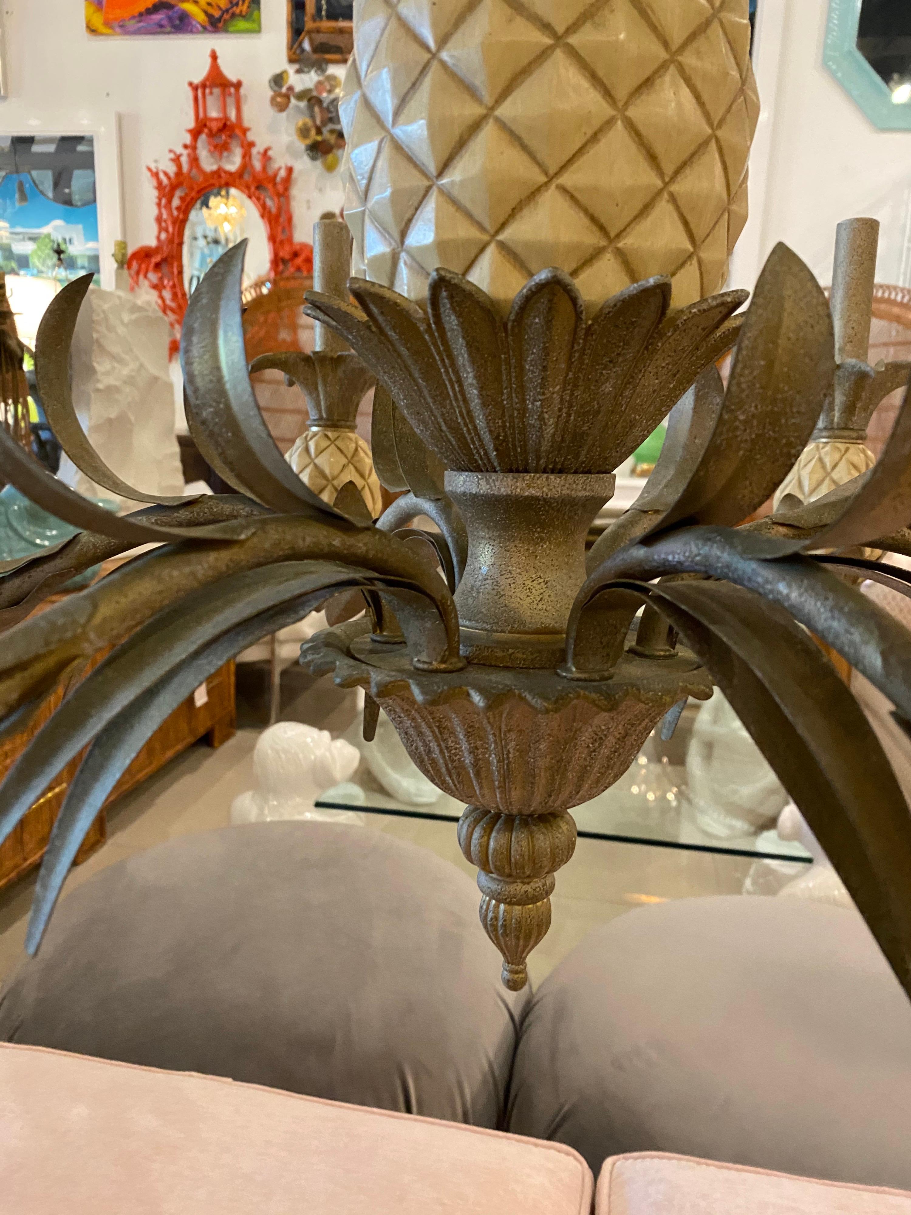 Vintage Pineapple Metal Tole Chandelier 6 Lights 1