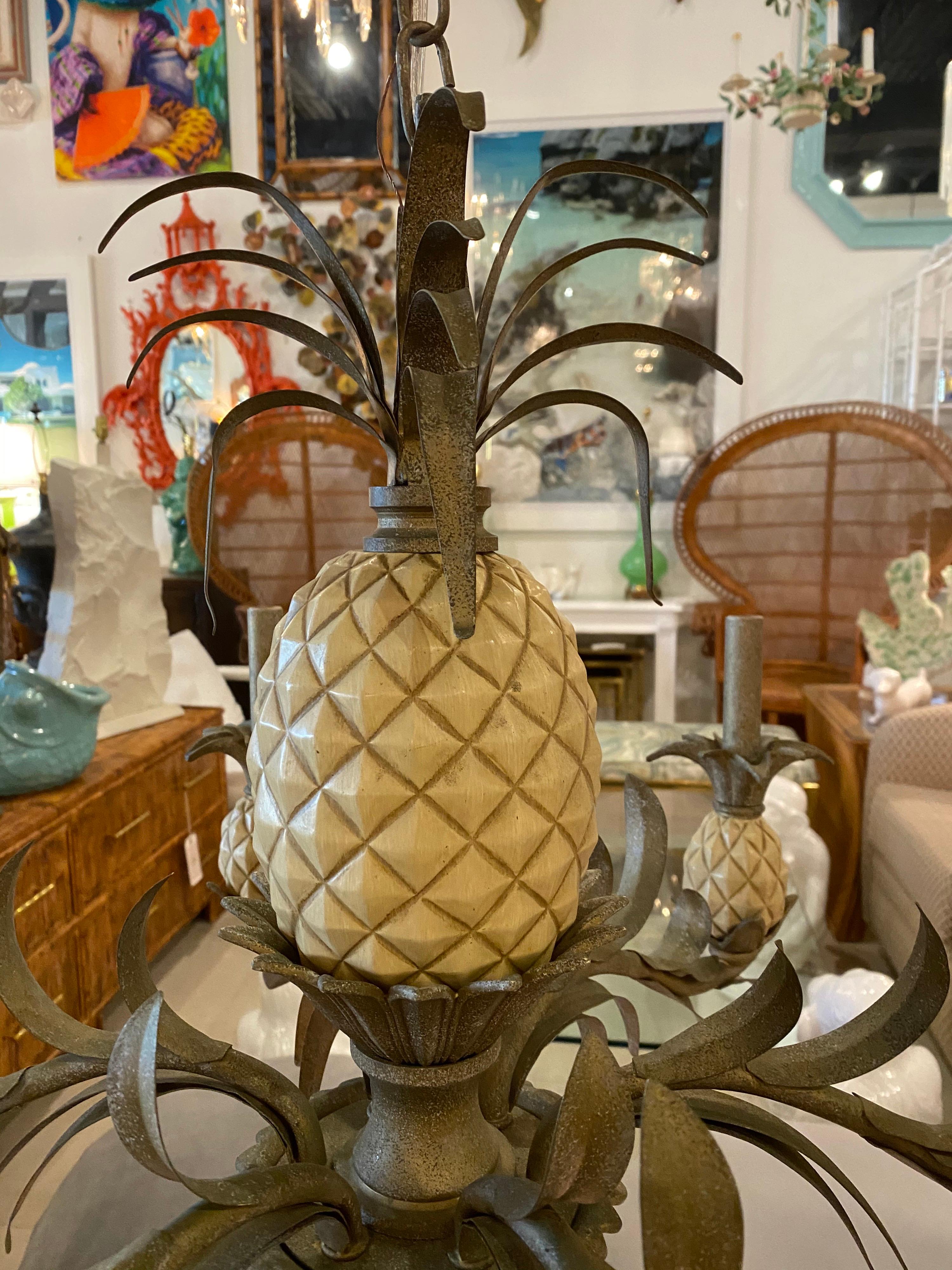 Vintage Pineapple Metal Tole Chandelier 6 Lights 2