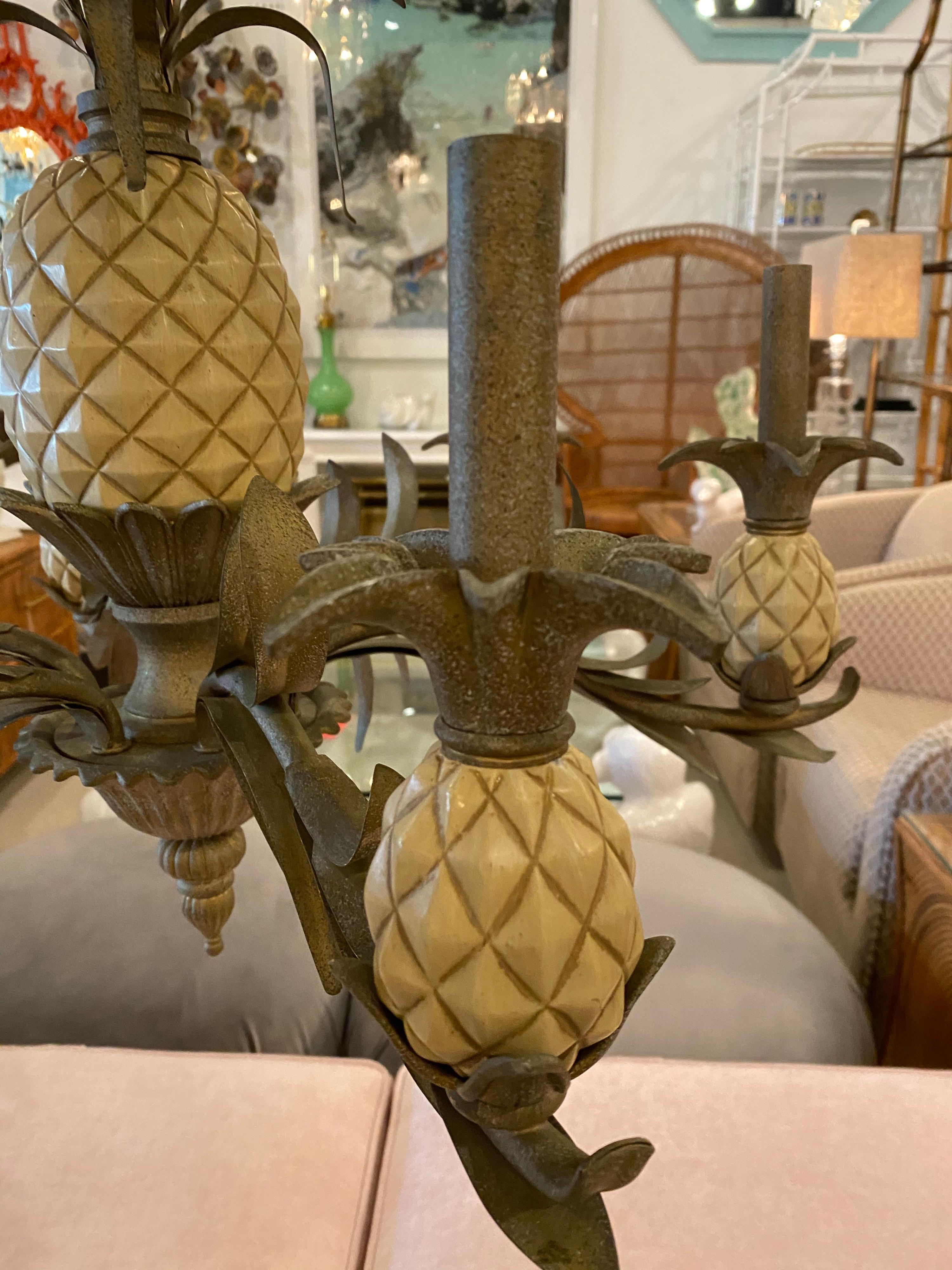 Vintage Pineapple Metal Tole Chandelier 6 Lights 3