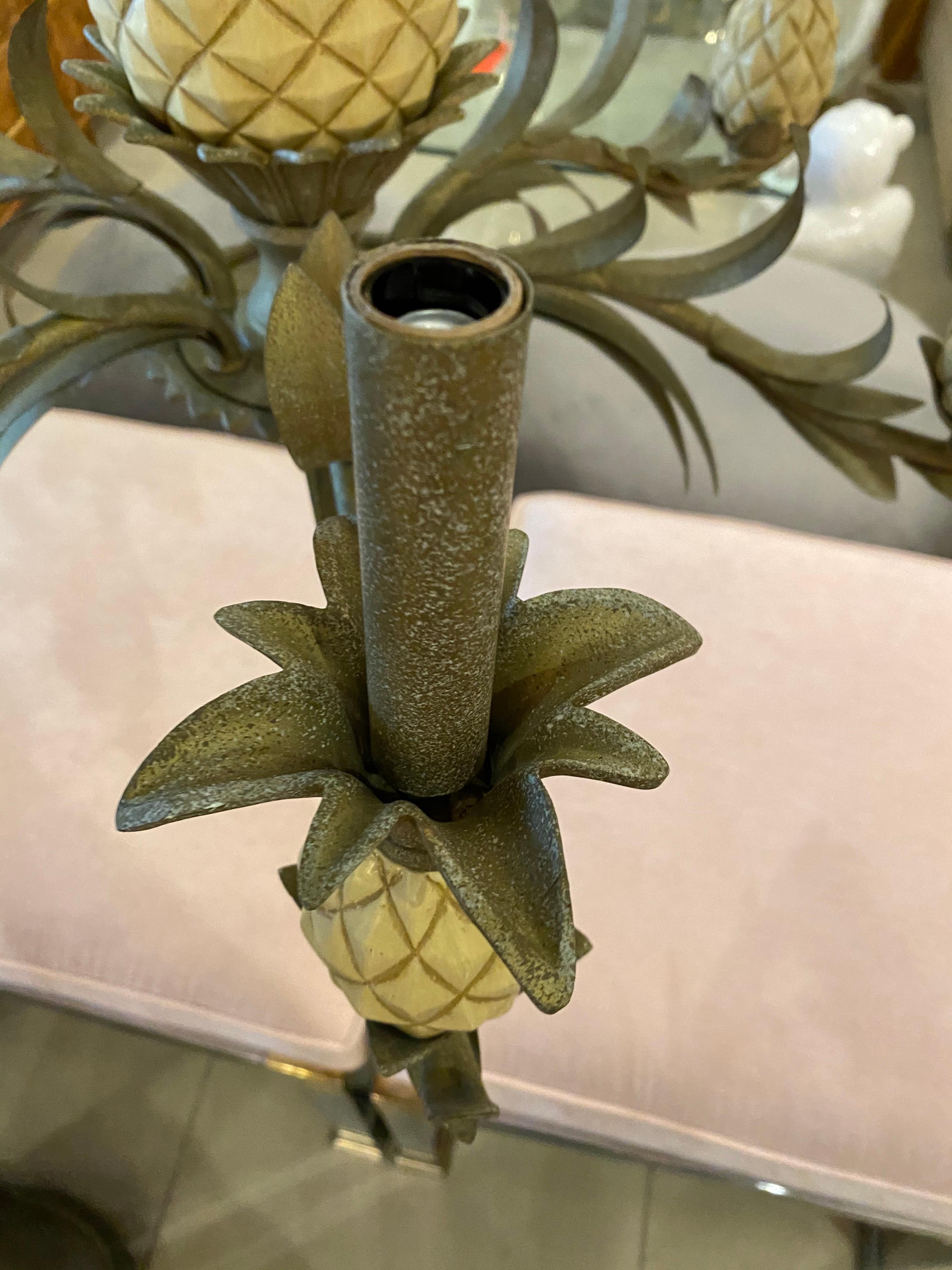 Hollywood Regency Vintage Pineapple Metal Tole Chandelier 6 Lights