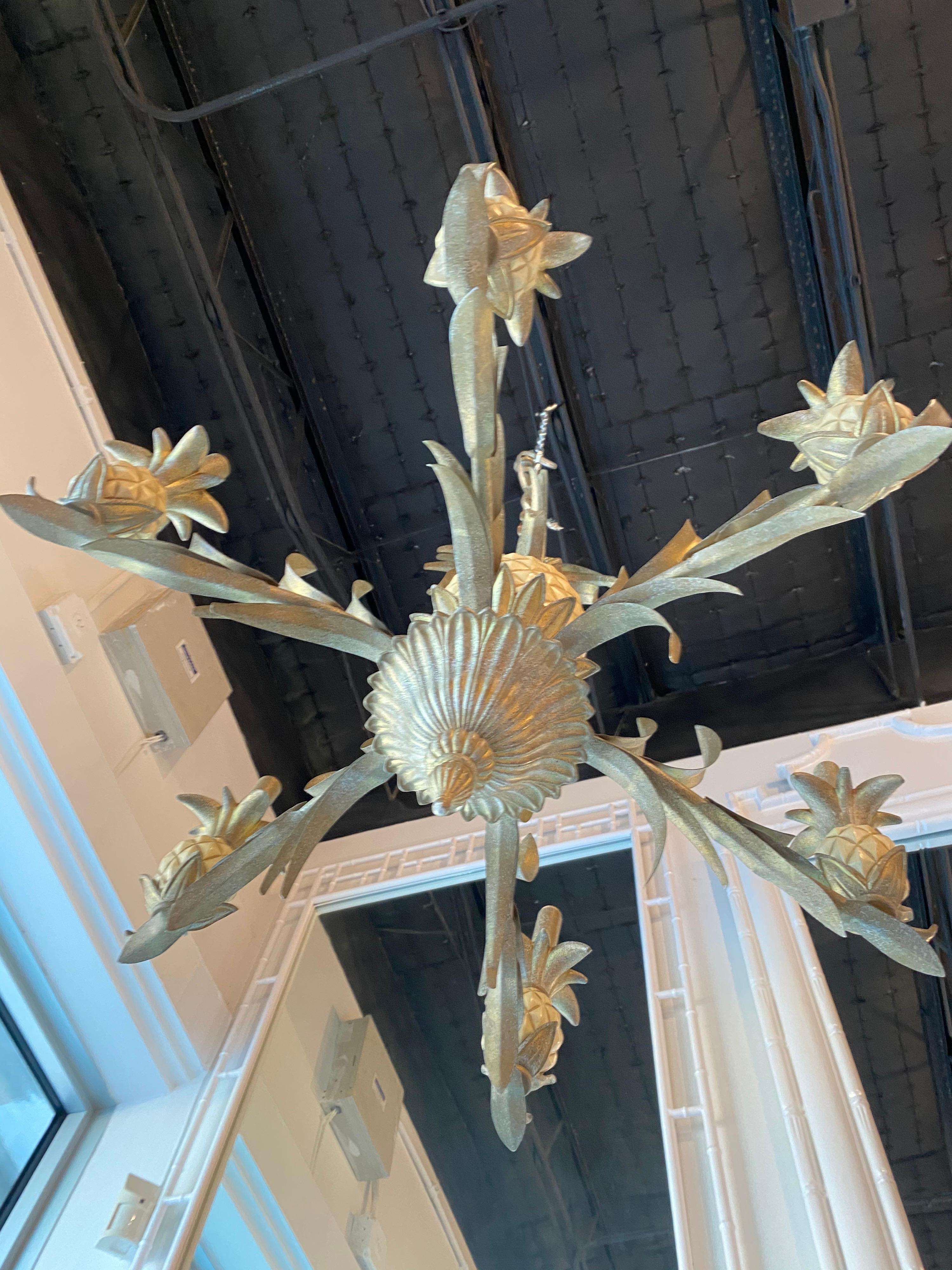 American Vintage Pineapple Metal Tole Chandelier 6 Lights