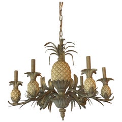 Vintage Pineapple Metal Tole Chandelier 6 Lights
