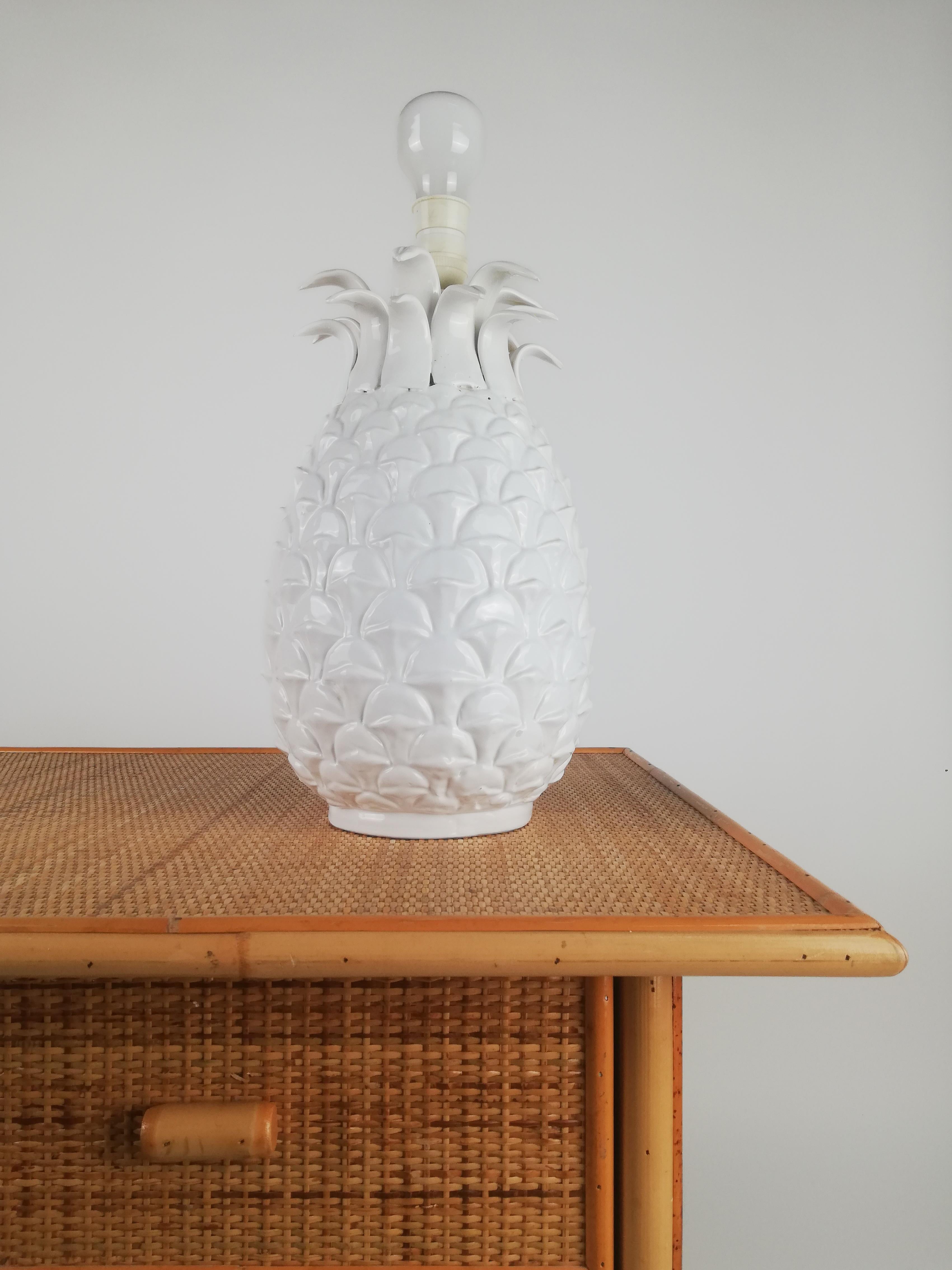 20th Century Vintage Pineapple White Ceramic Lamp in the Style of Tommaso Barbi, Italy, 1970s