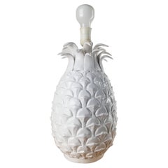 Vintage Pineapple White Ceramic Lamp in the Style of Tommaso Barbi, Italy, 1970s