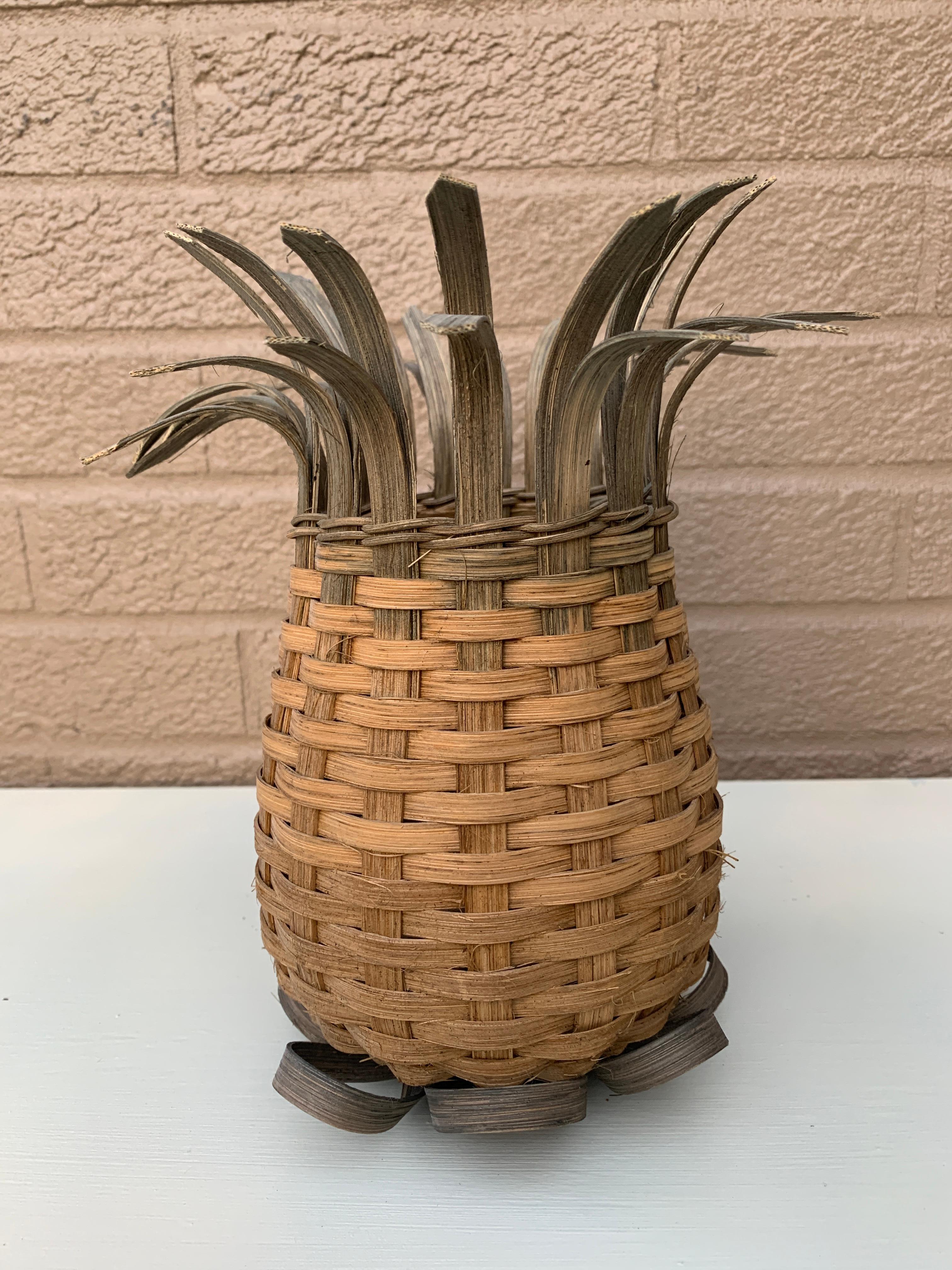 Bohemian Vintage Pineapple Woven Wicker Vase Basket For Sale