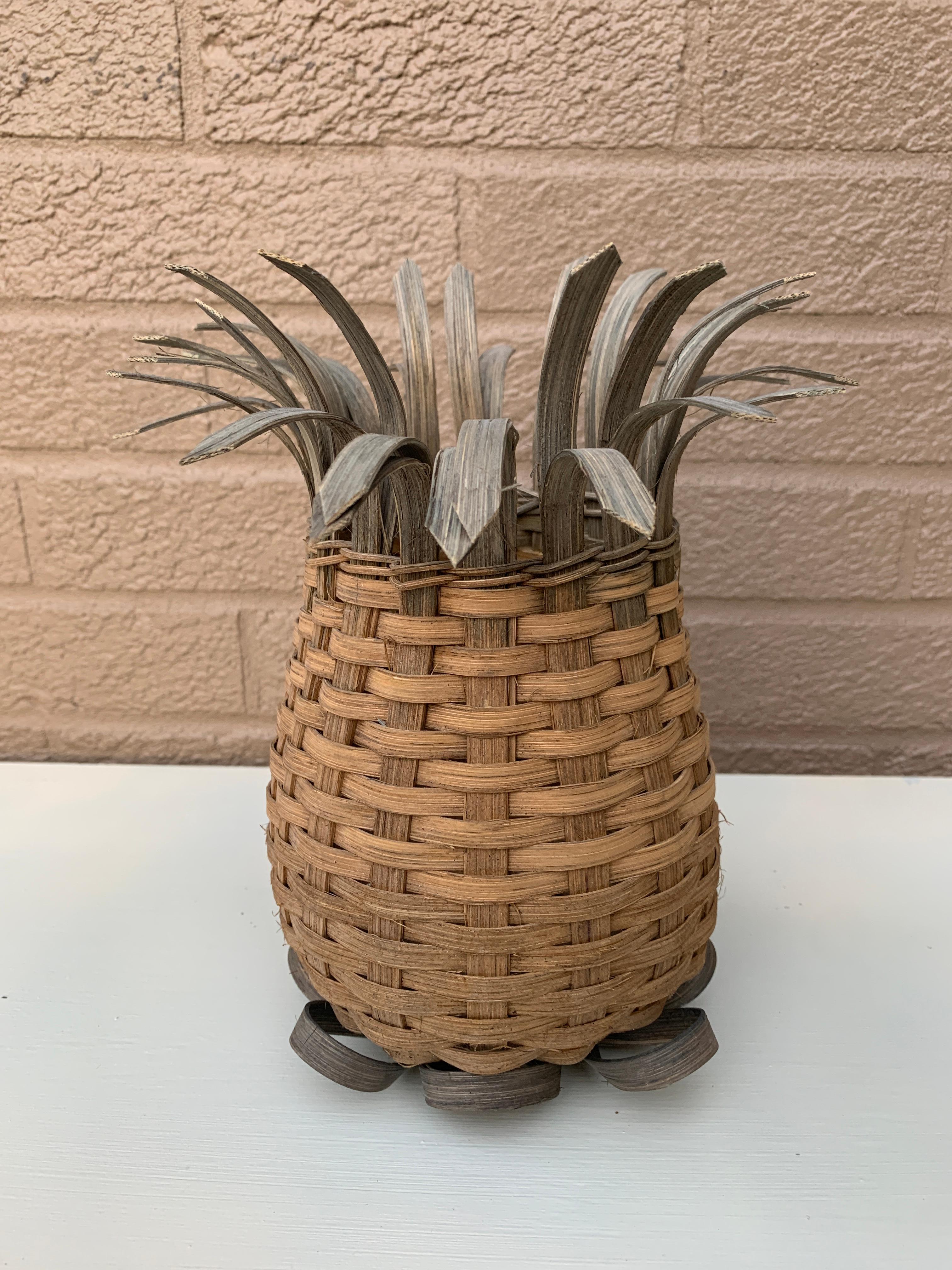 Vintage Pineapple Woven Wicker Vase Basket For Sale 1