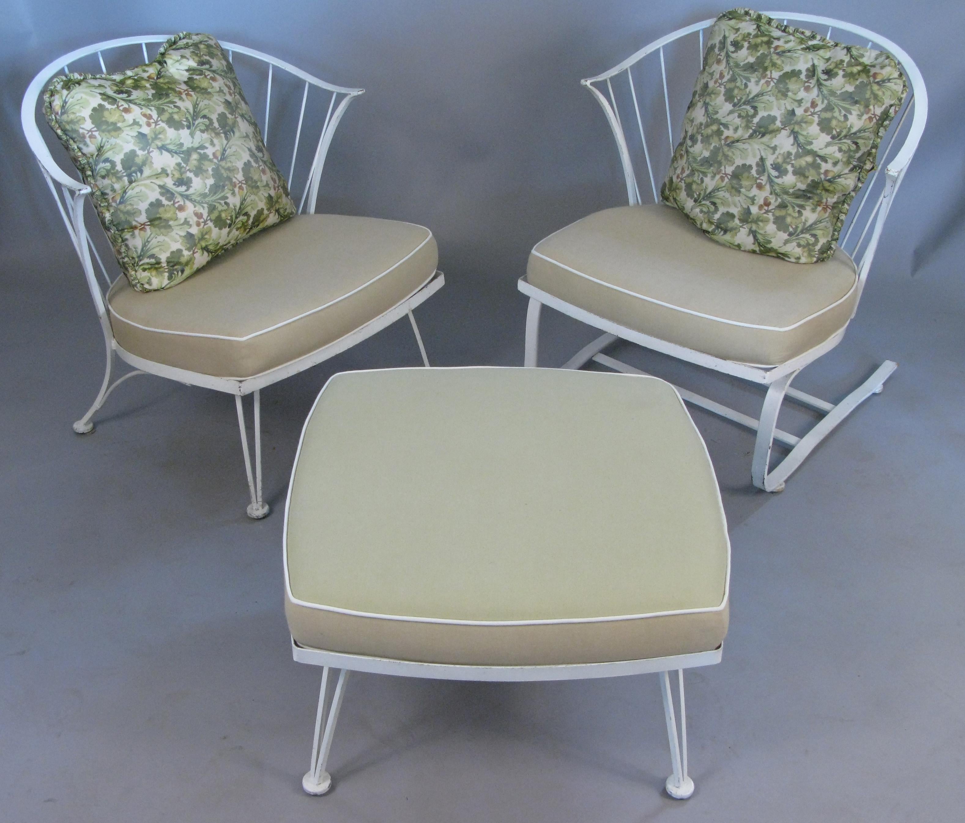 Mid-Century Modern Vintage Pinecrest Lounge Chairs and Ottoman by Woodard