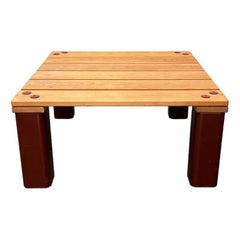 Vintage Pinewood and Plastic Outdoor Couch Table, 1970s