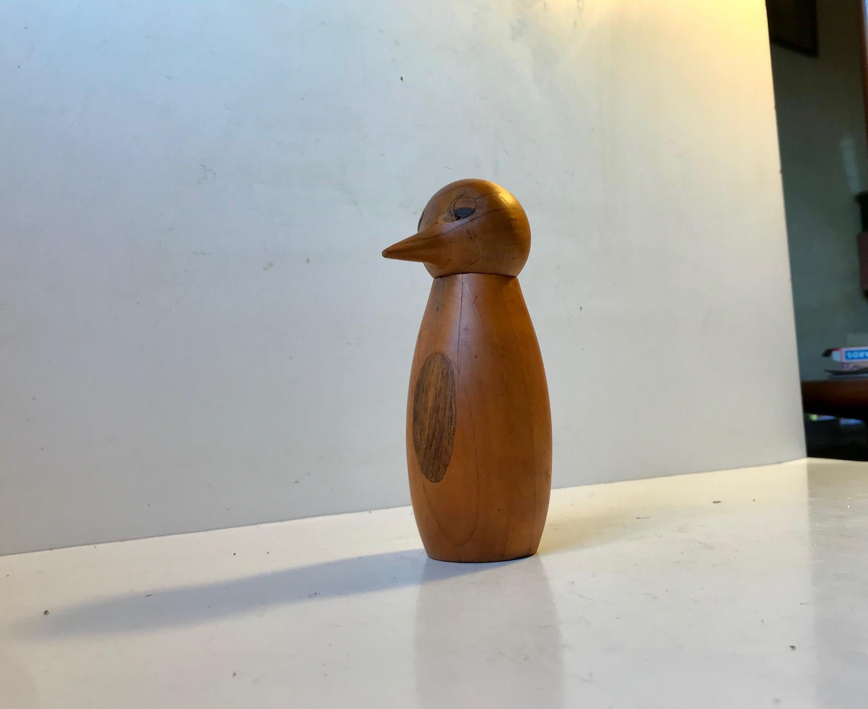 Mid-20th Century Vintage Pinguin Jar, Figurine in carved Wood, 1940s For Sale