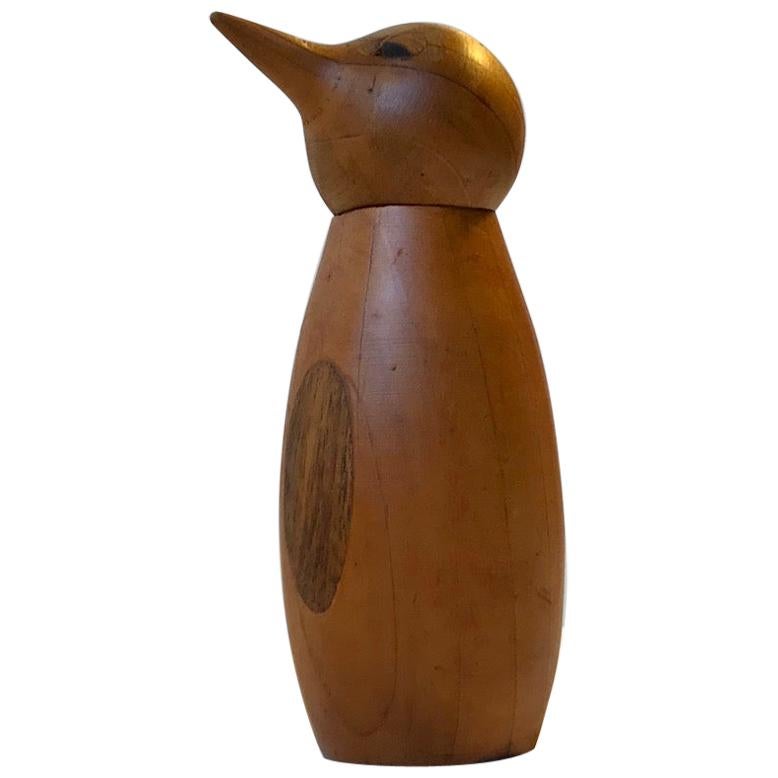Vintage Pinguin Jar, Figurine in carved Wood, 1940s For Sale
