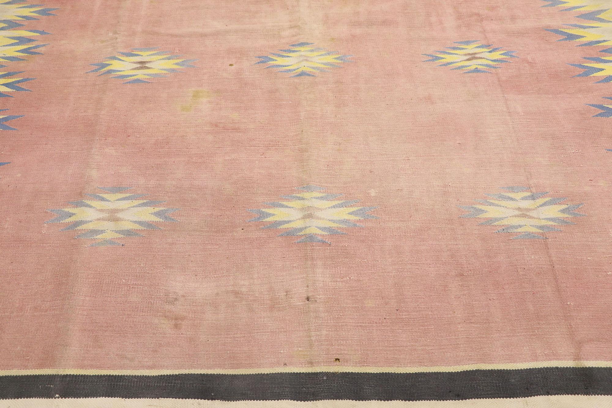 Hand-Woven Vintage Pink Afghan Dhurrie Carpet For Sale
