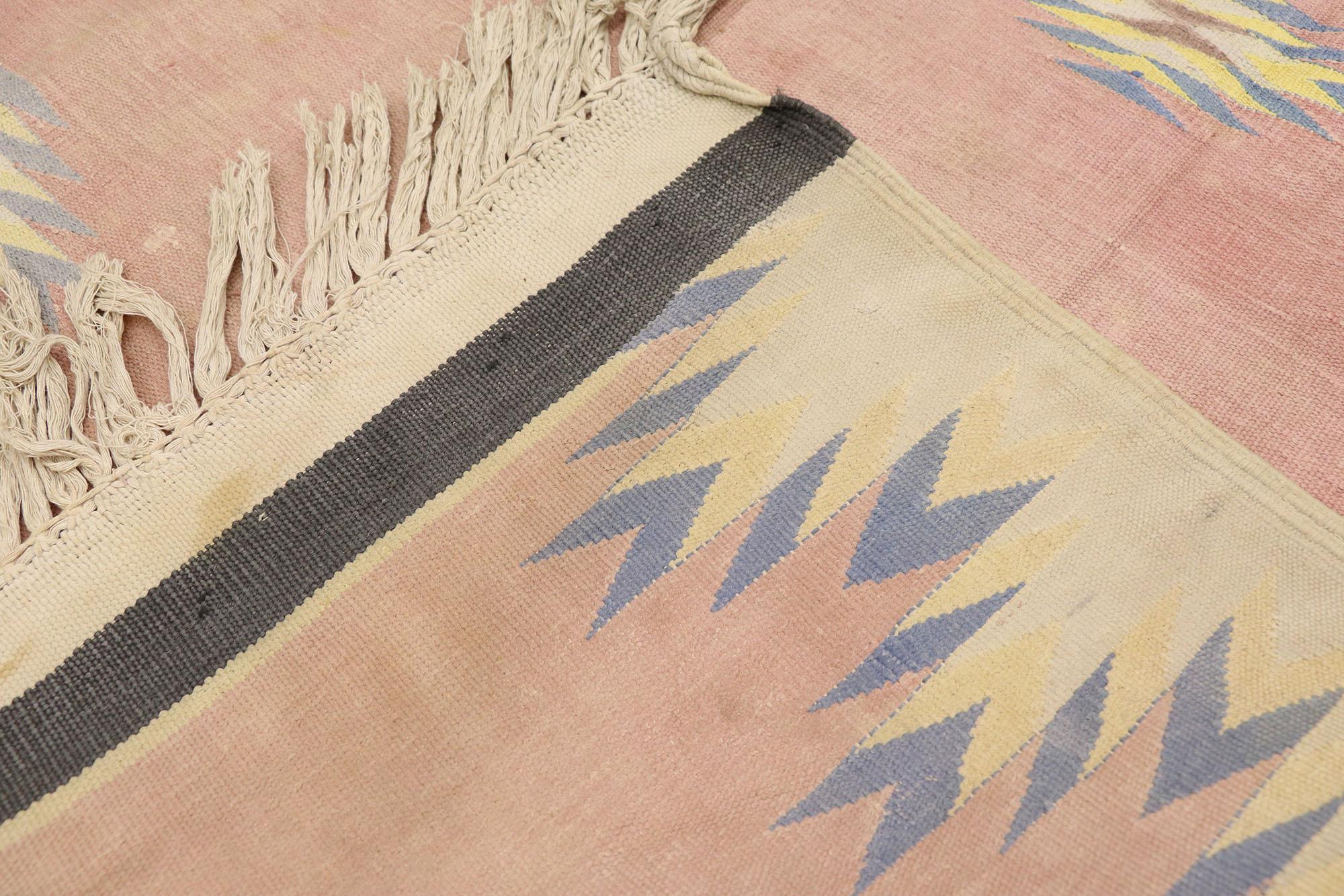 Vintage Pink Afghan Dhurrie Carpet In Good Condition For Sale In Dallas, TX