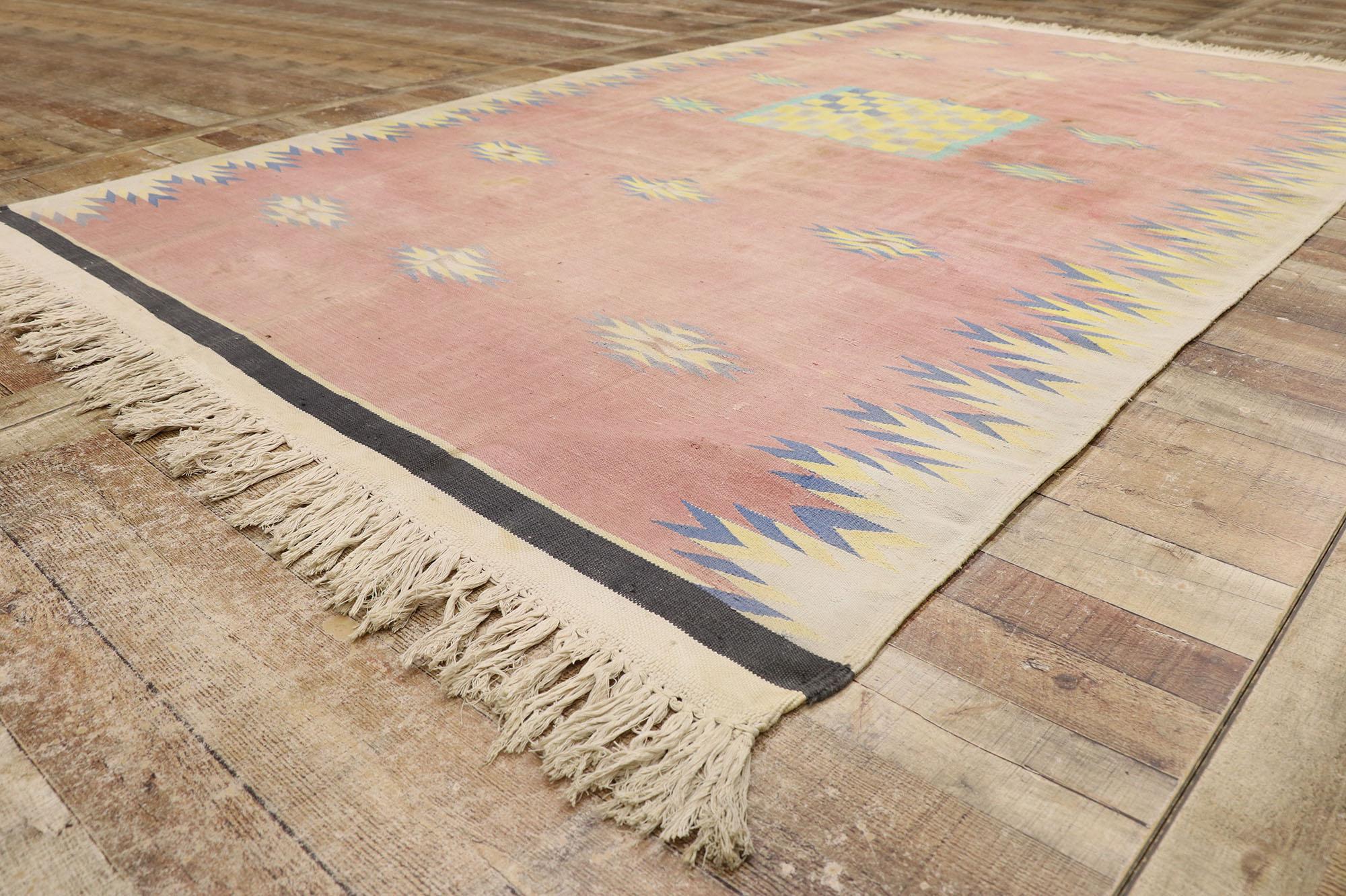 20th Century Vintage Pink Afghan Dhurrie Carpet For Sale